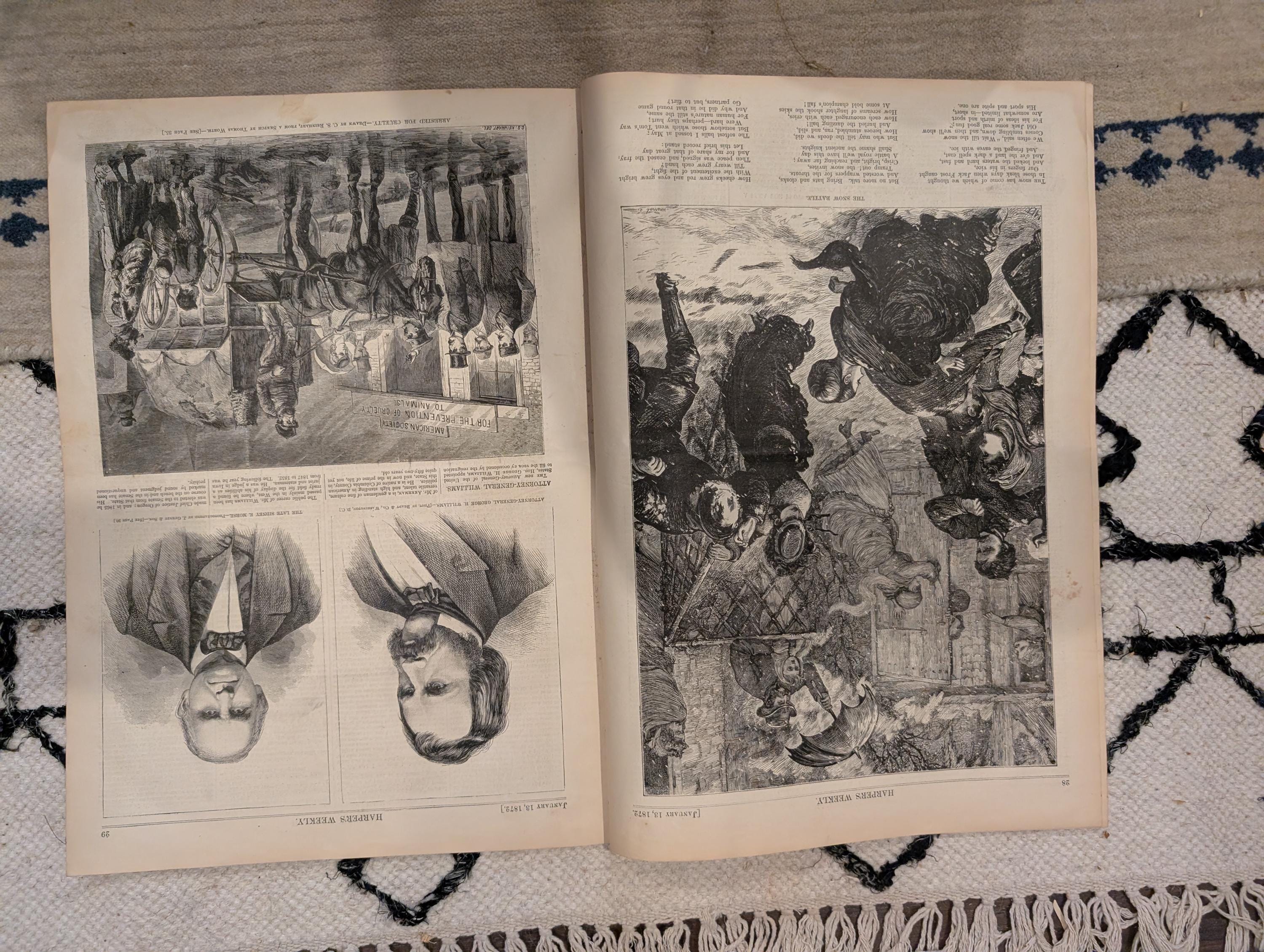 1872 Snow Battle Harper's Weekly January 13 Wilkie Collins George Eliot