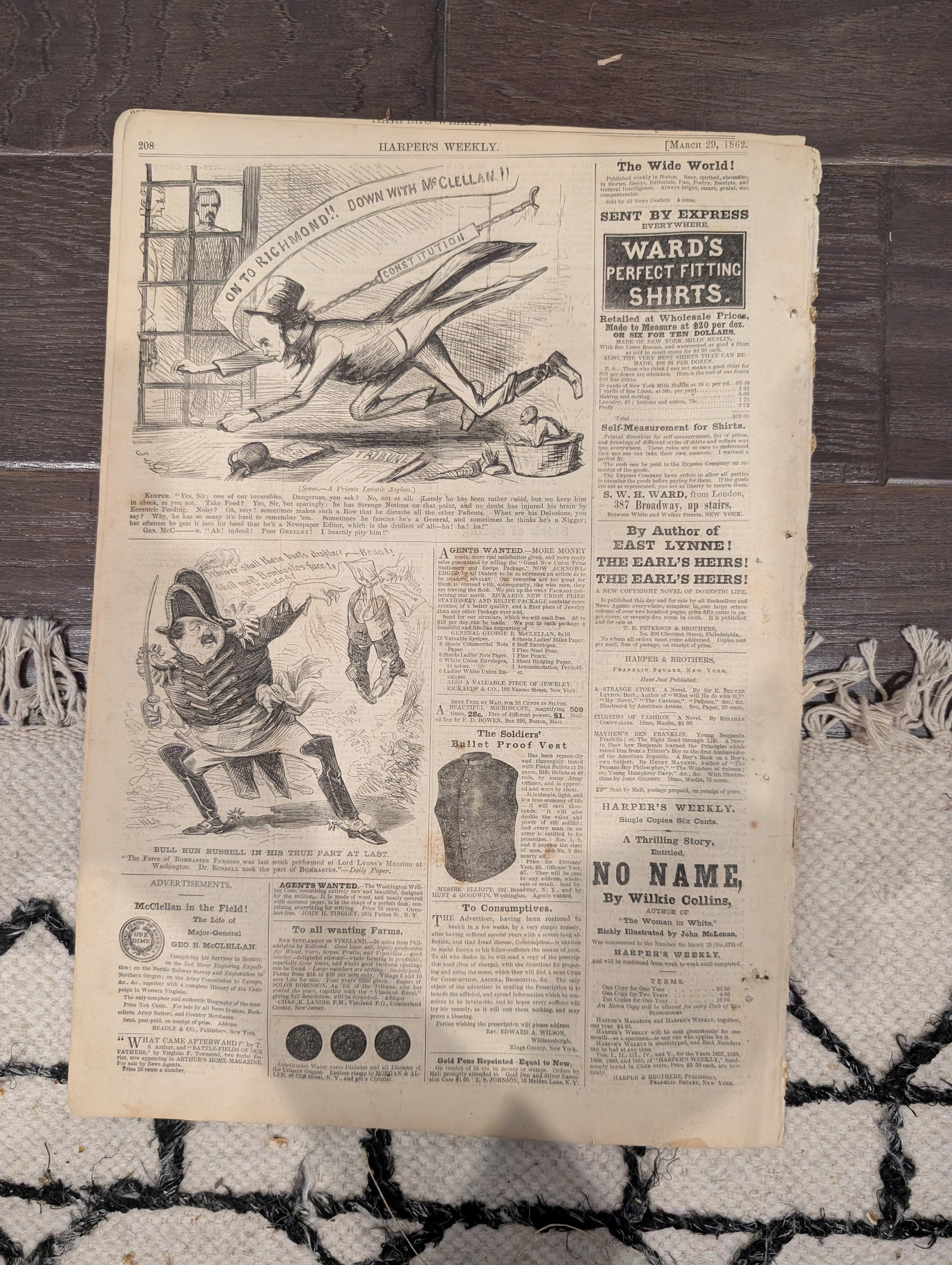 Harper’s Weekly March 29 1862 – Battle of Pea Ridge, Manassas, Columbus KY, Fort Clinch, Civil War Maps & Illustrations