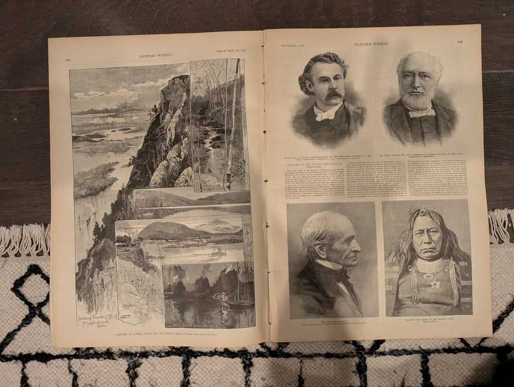 Harper’s Weekly September 3 1887 – In Pursuit of Colorow Ute War Cover, Castle Garden Centerfold, Camden Maine, Complete Issue