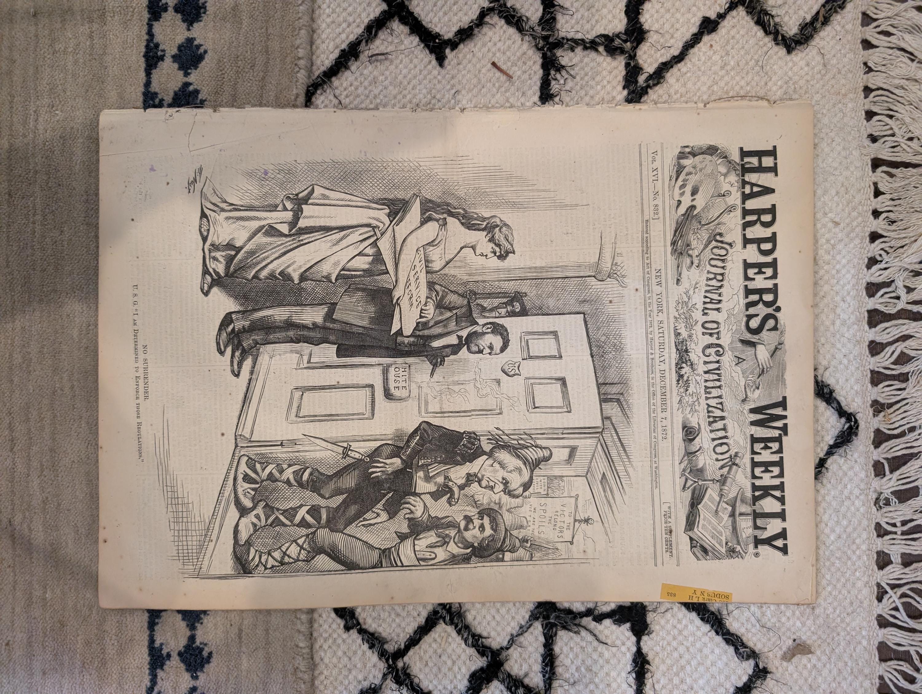 1872 Nast No Surrender Harper's Weekly Dec 07 Boston Fire Gambling