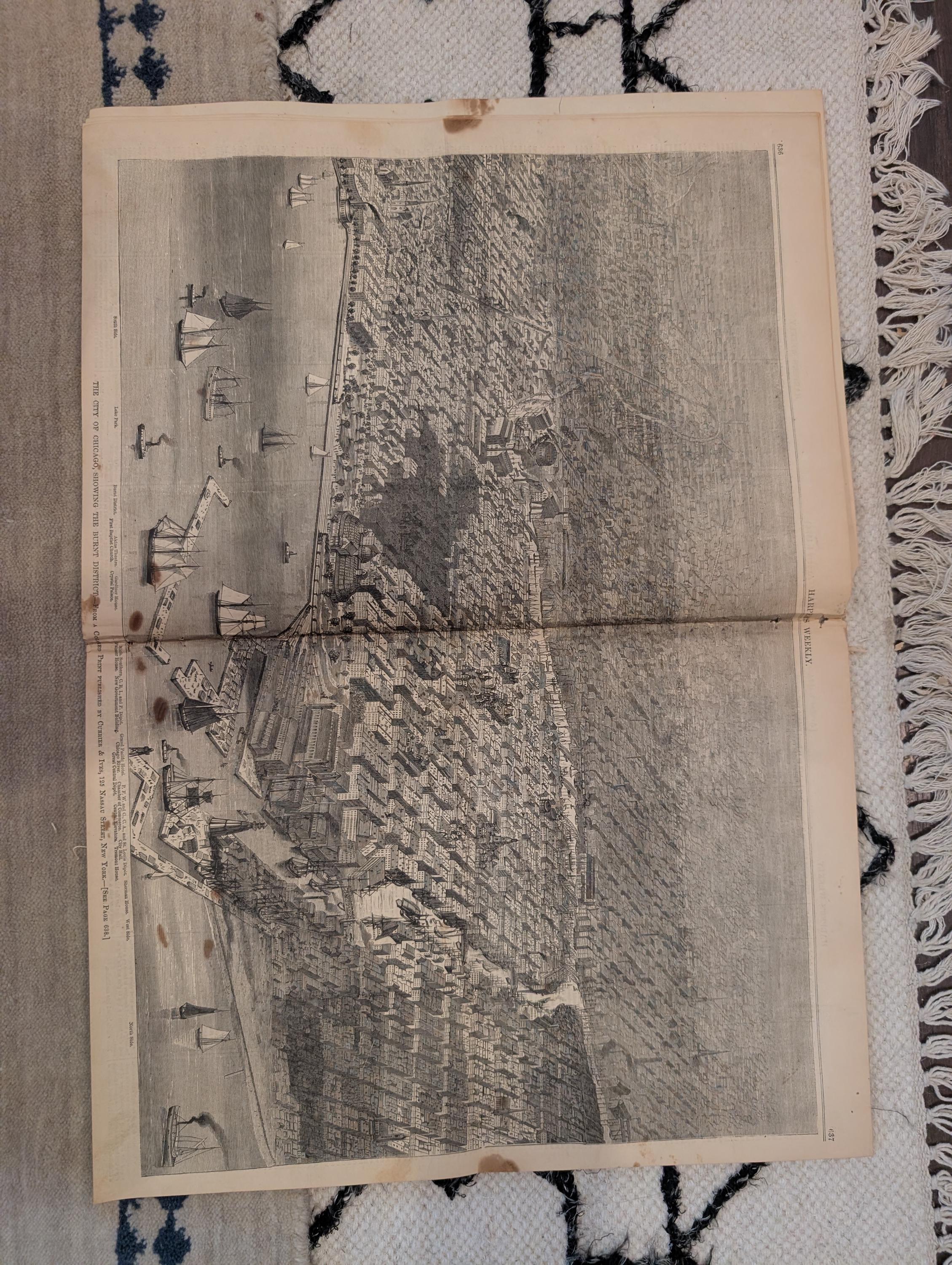1874 Chicago Burnt District Panorama, College Regatta, Nast — Aug 1