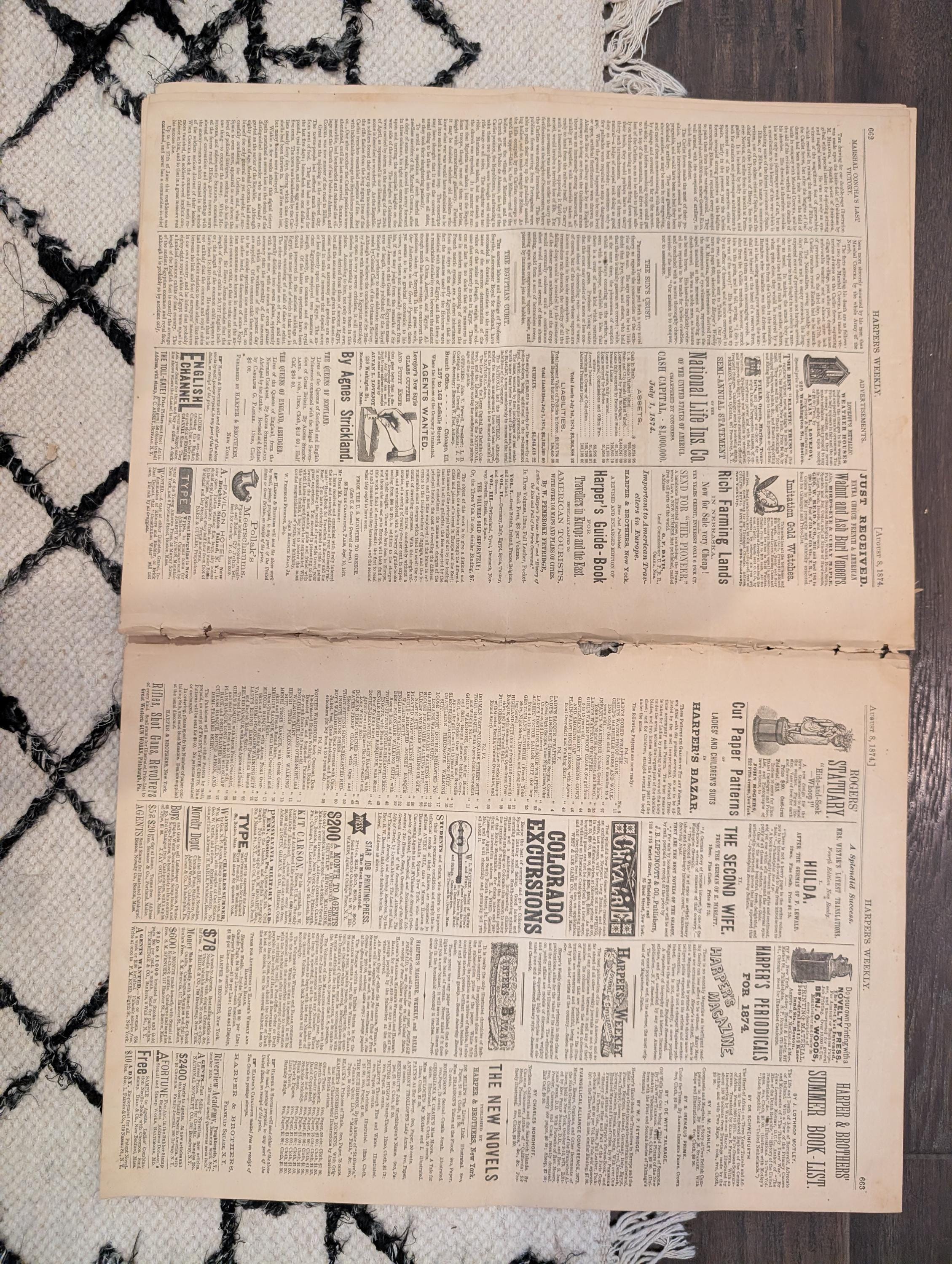 1874 Arctic Bear Hunt, NJ Veterans Reunion, Nast, Harper's Weekly — Aug 8