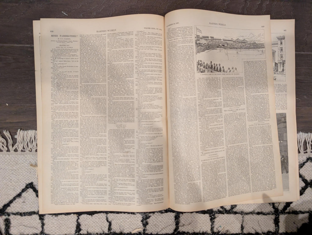 1887 Early Football and Baseball Harper’s Weekly Nov 26 – Remington Football Cover, San Francisco Baseball, Wild Hog Hunt, Naval Battle Scen