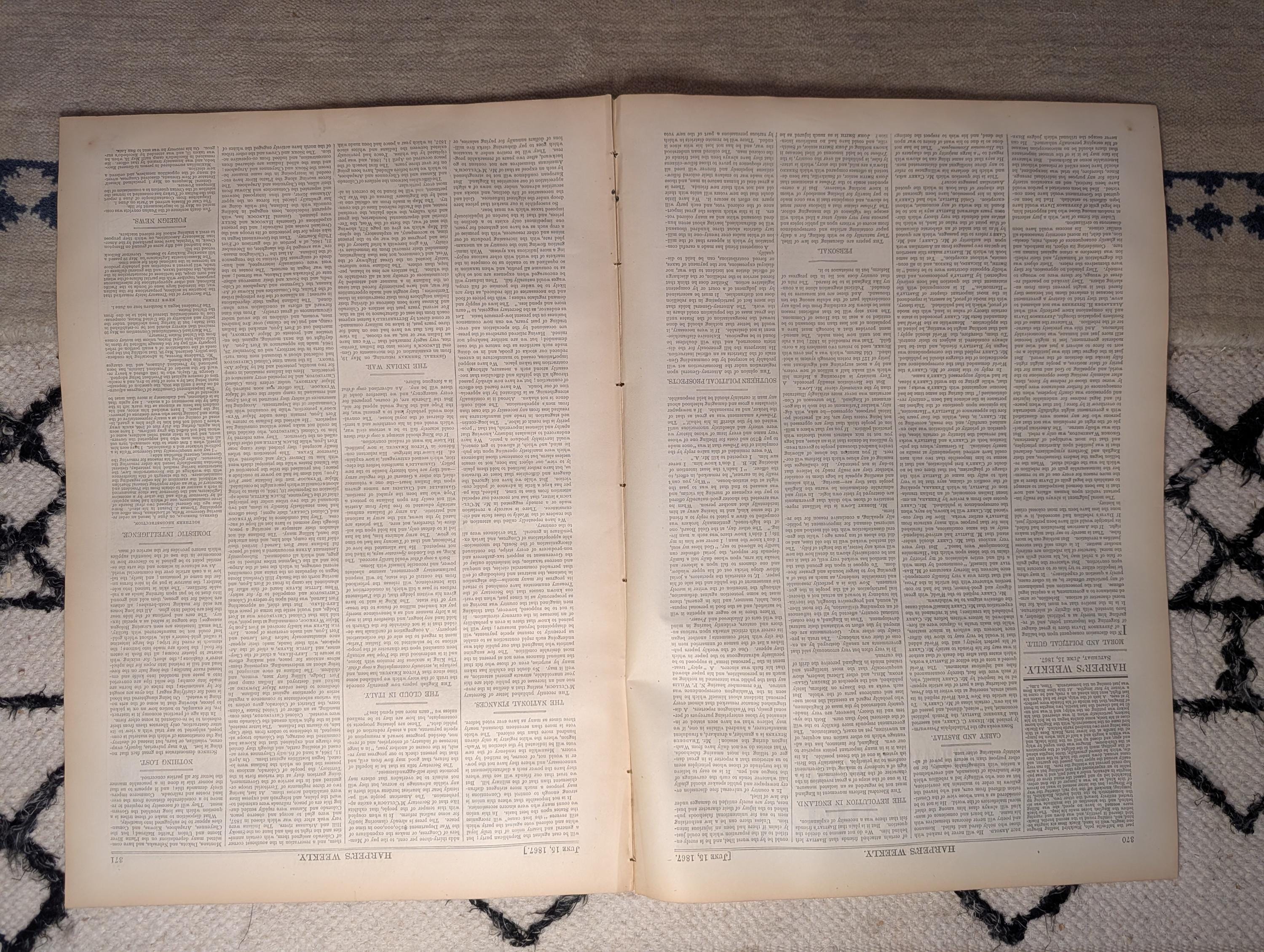 1867 Kansas Pacific Railroad Scenes, Nast "Infanticide," Japanese Acrobat Jun 15