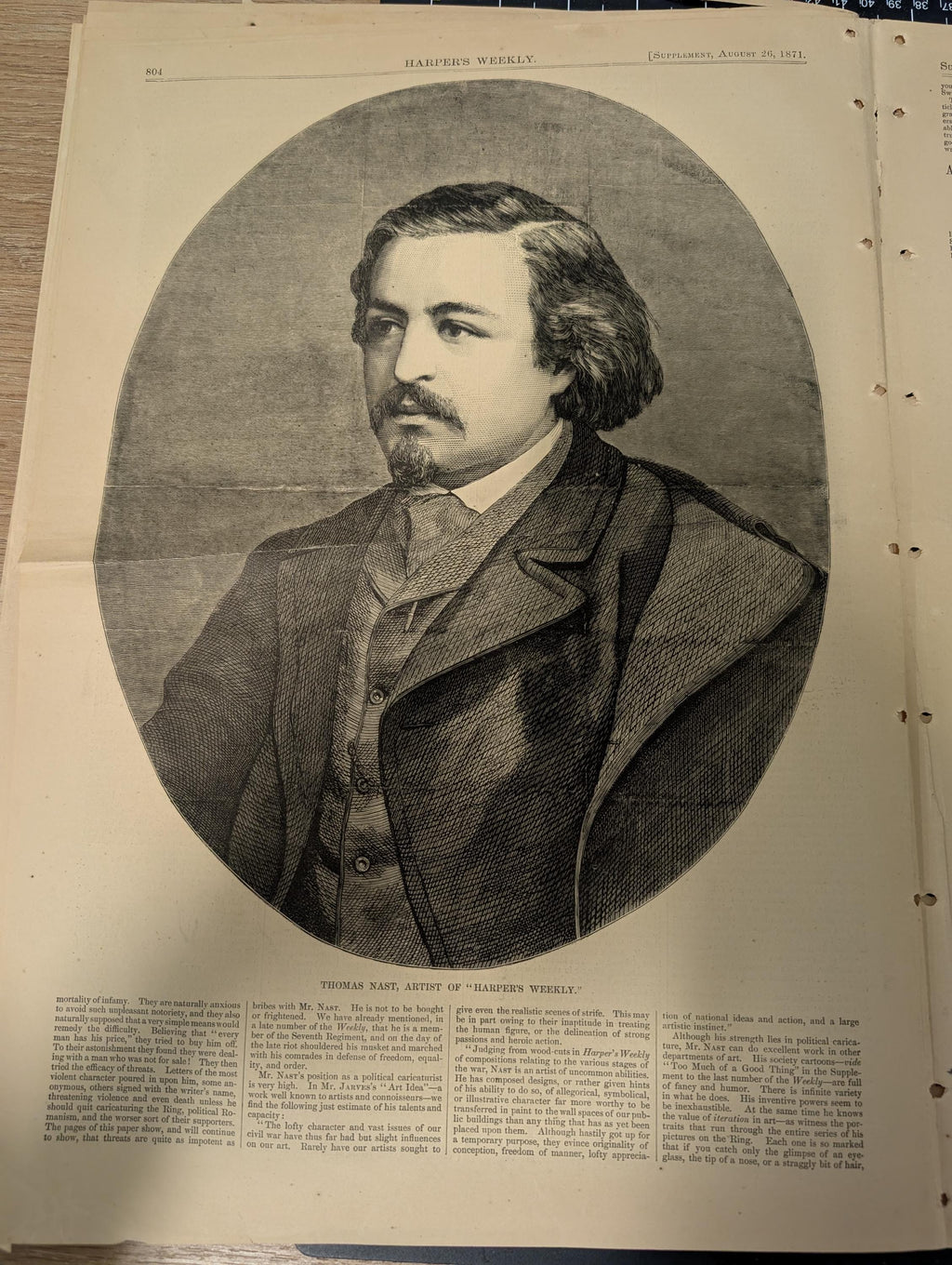Harper’s Weekly – August 26, 1871 | Thomas Nast Cartoon & Portrait, Buffalo Hunt, Cape May Humor, Crown Prince of Prussia, Complete w/ Suppl