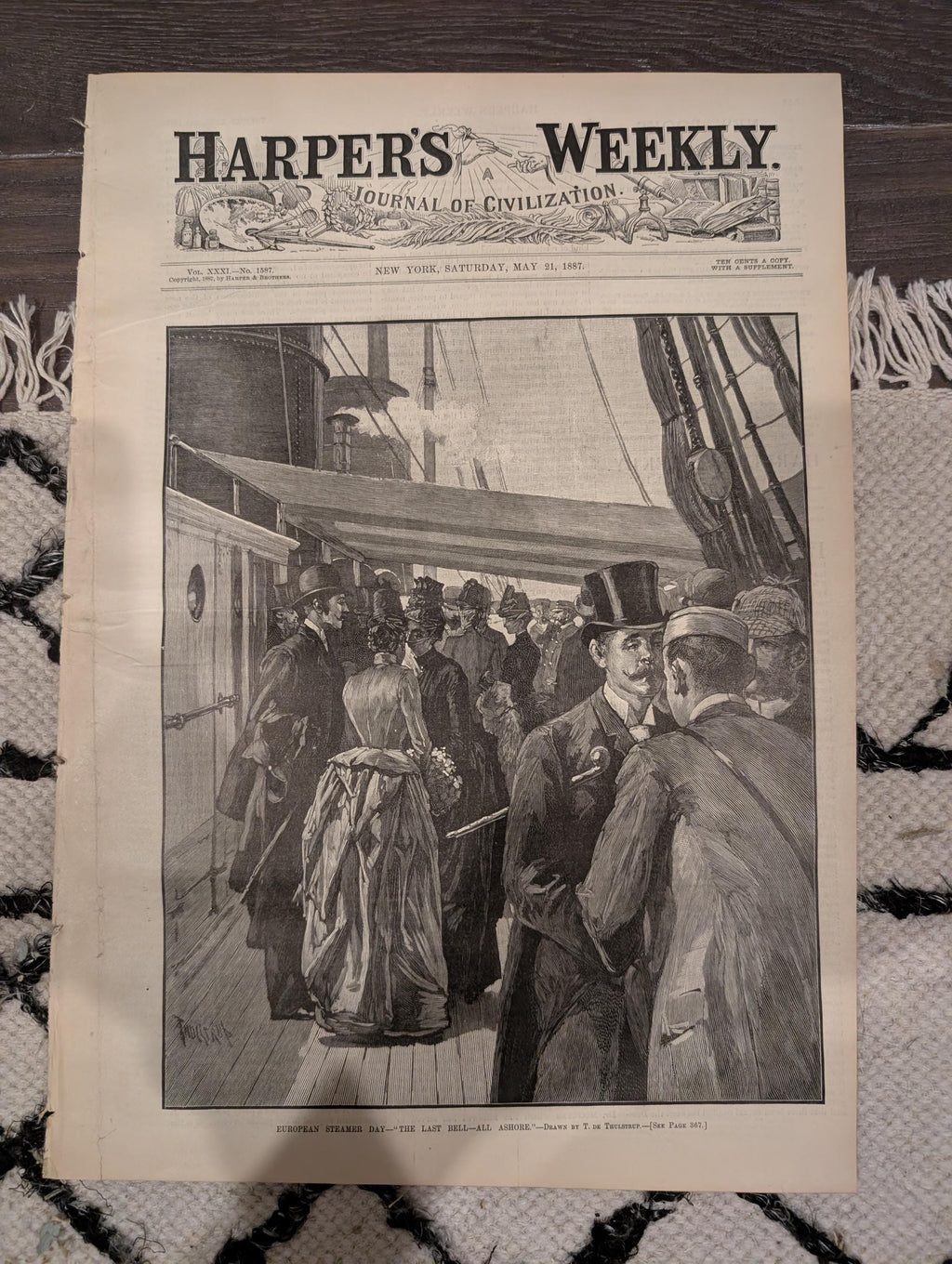 Harper’s Weekly May 21, 1887 – European Steamer Day, Easter Island, Horse Artillery, Atlanta Cruiser, Ads & Illustrations