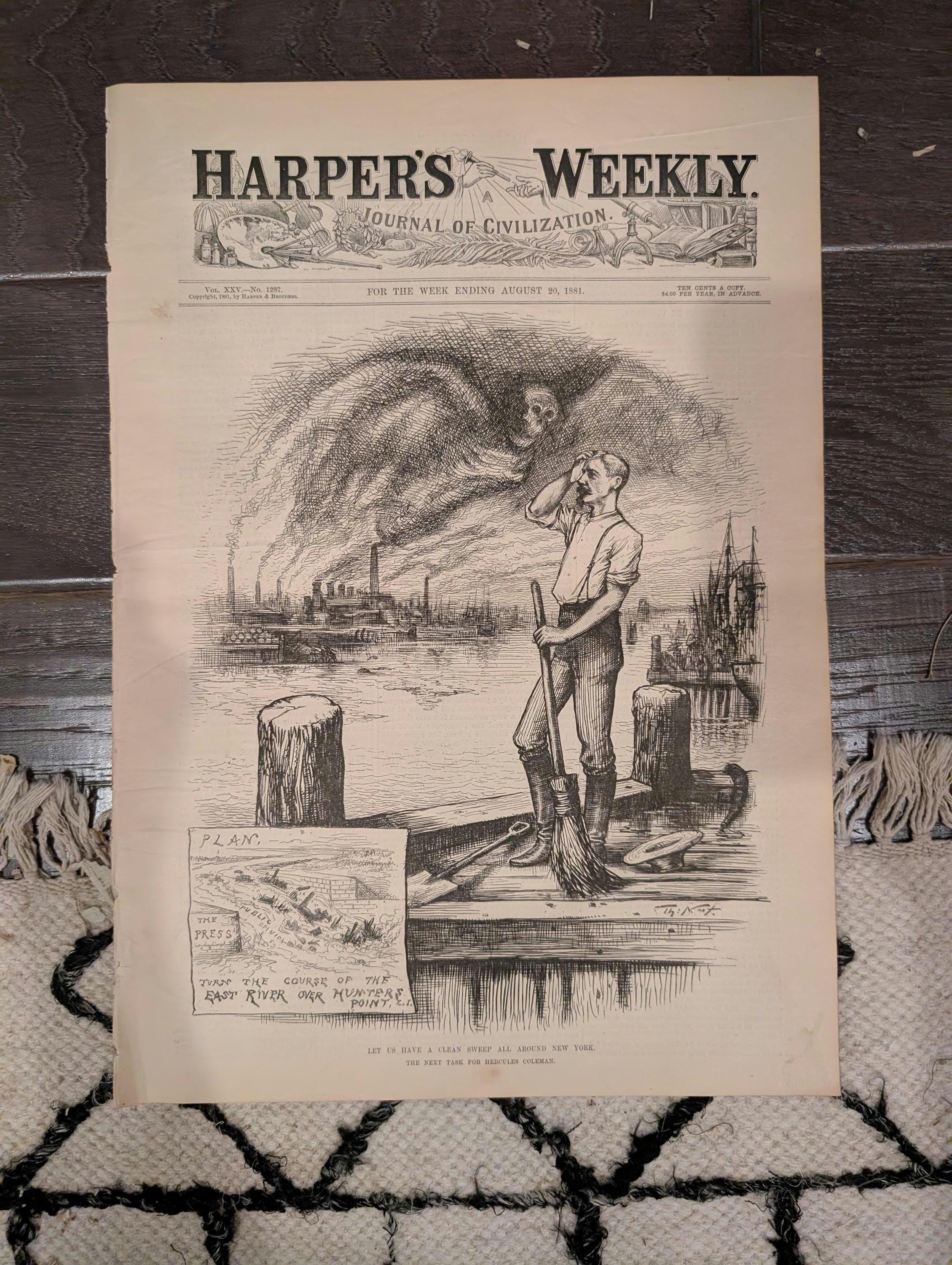 1881 Nast "Clean Sweep NYC," Hunter's Point Sick Room, Negro Laborers Hudson — Aug 20