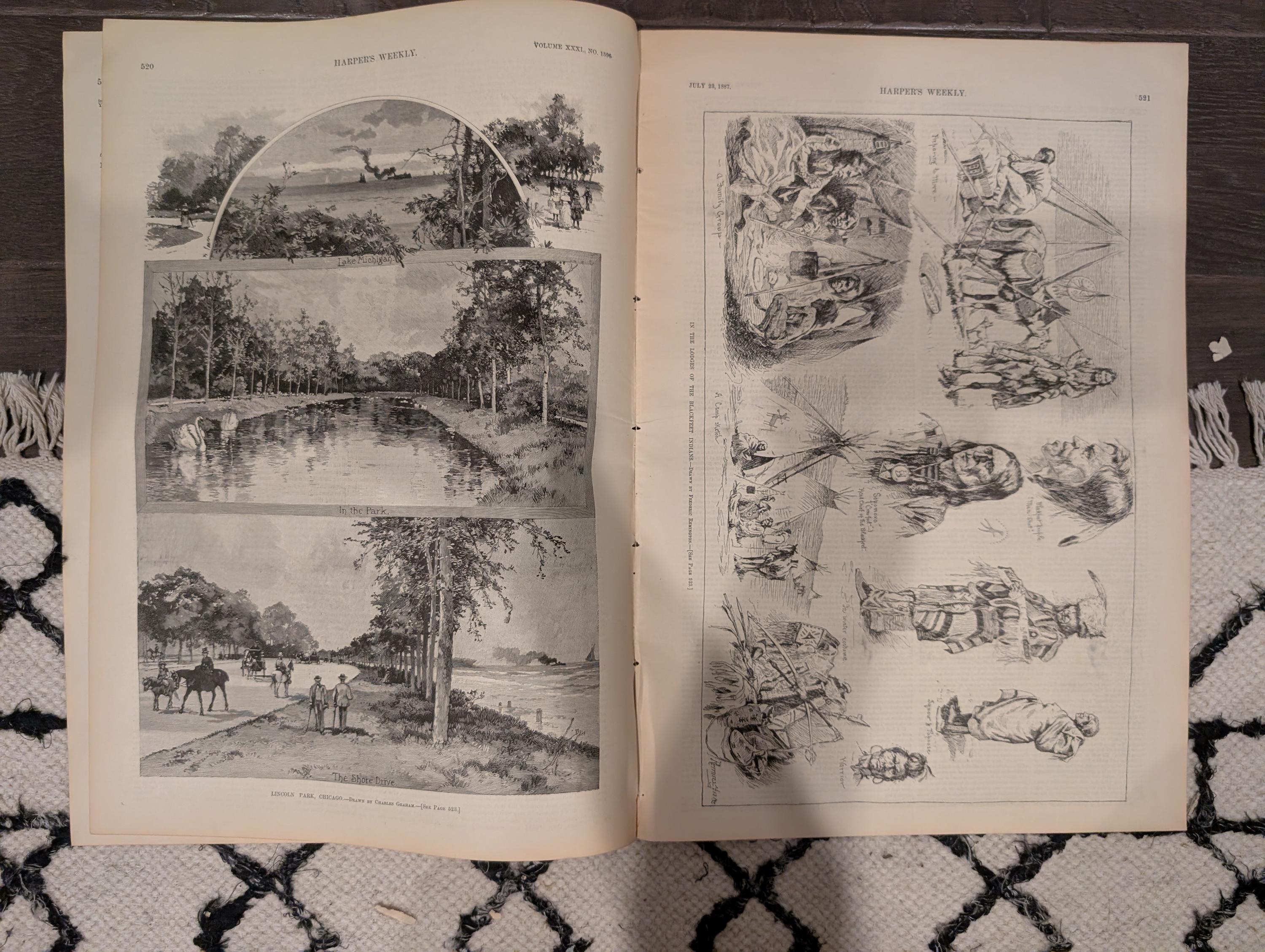 Harper’s Weekly July 23, 1887 – Lincoln Park, Blackfeet Indians, Manitou Colorado, Tenements, Racehorse Hanover – Complete Issue