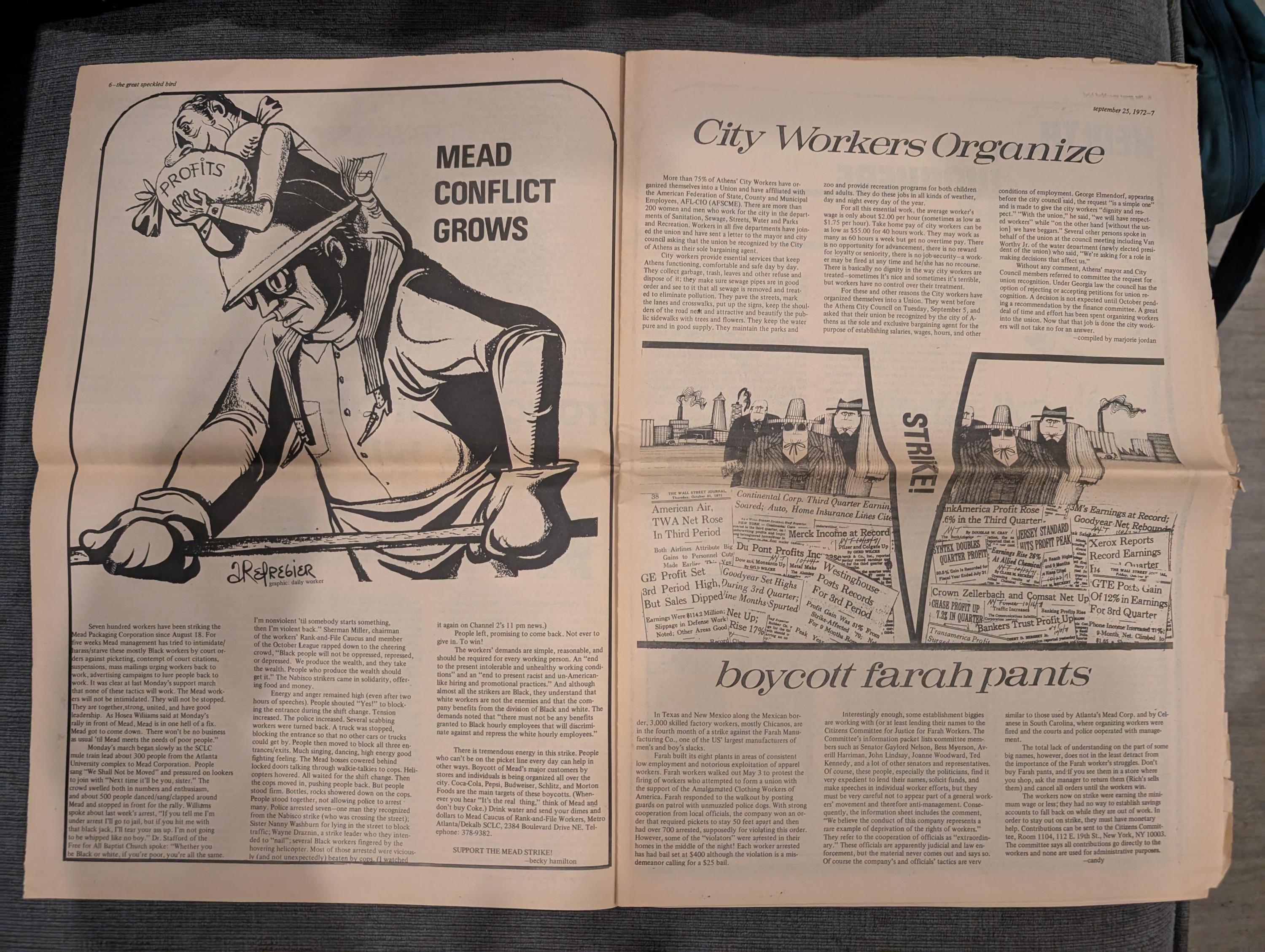 The Great Speckled Bird | September 25, 1972 | Underground Atlanta Newspaper | Labor Strikes, Palestine, Cheech & Chong, Al Green