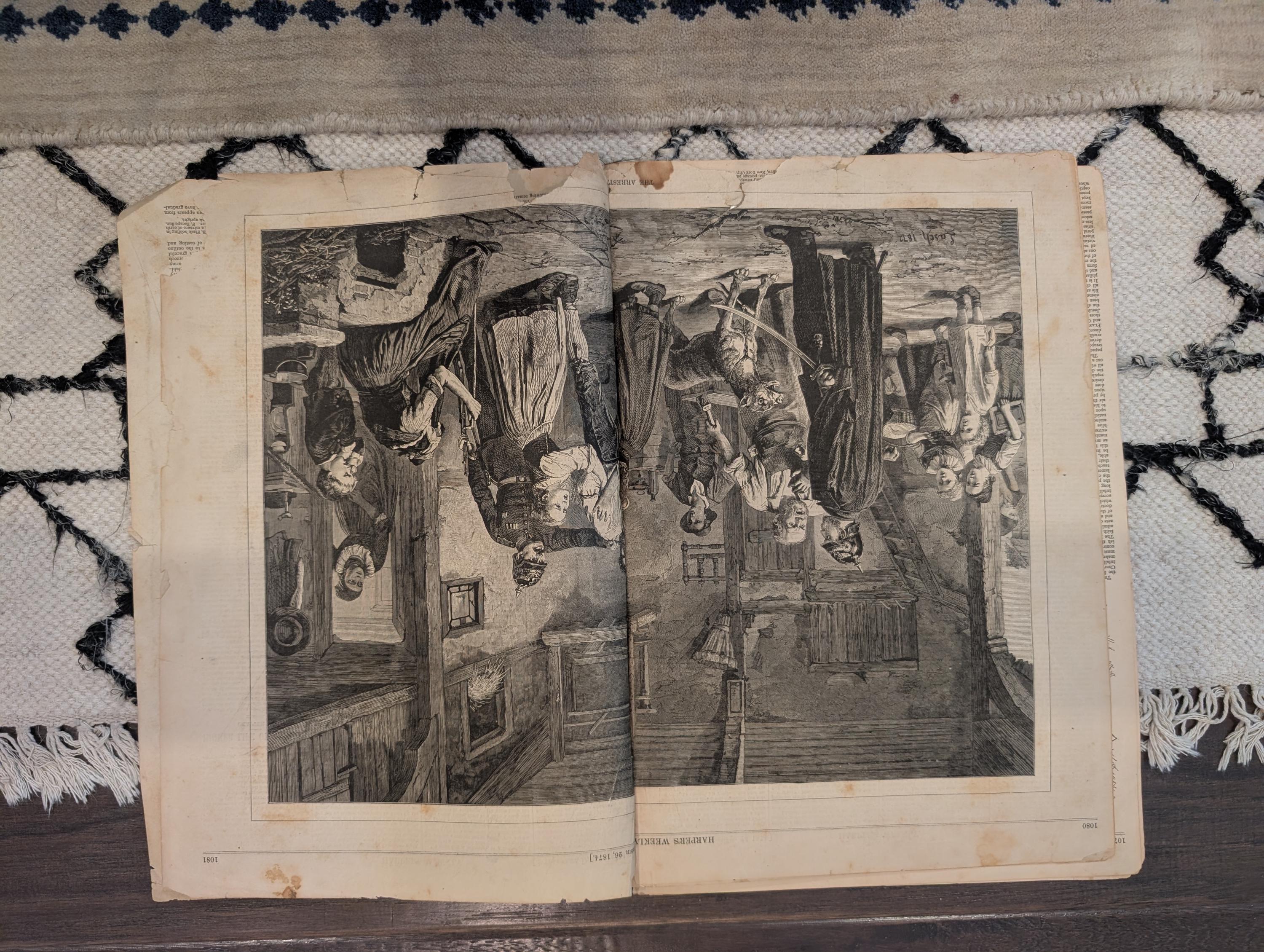 1874 Santa Claus Sleigh & Reindeer, Girl at Toy Store, Christmas Centerfold — Dec 26