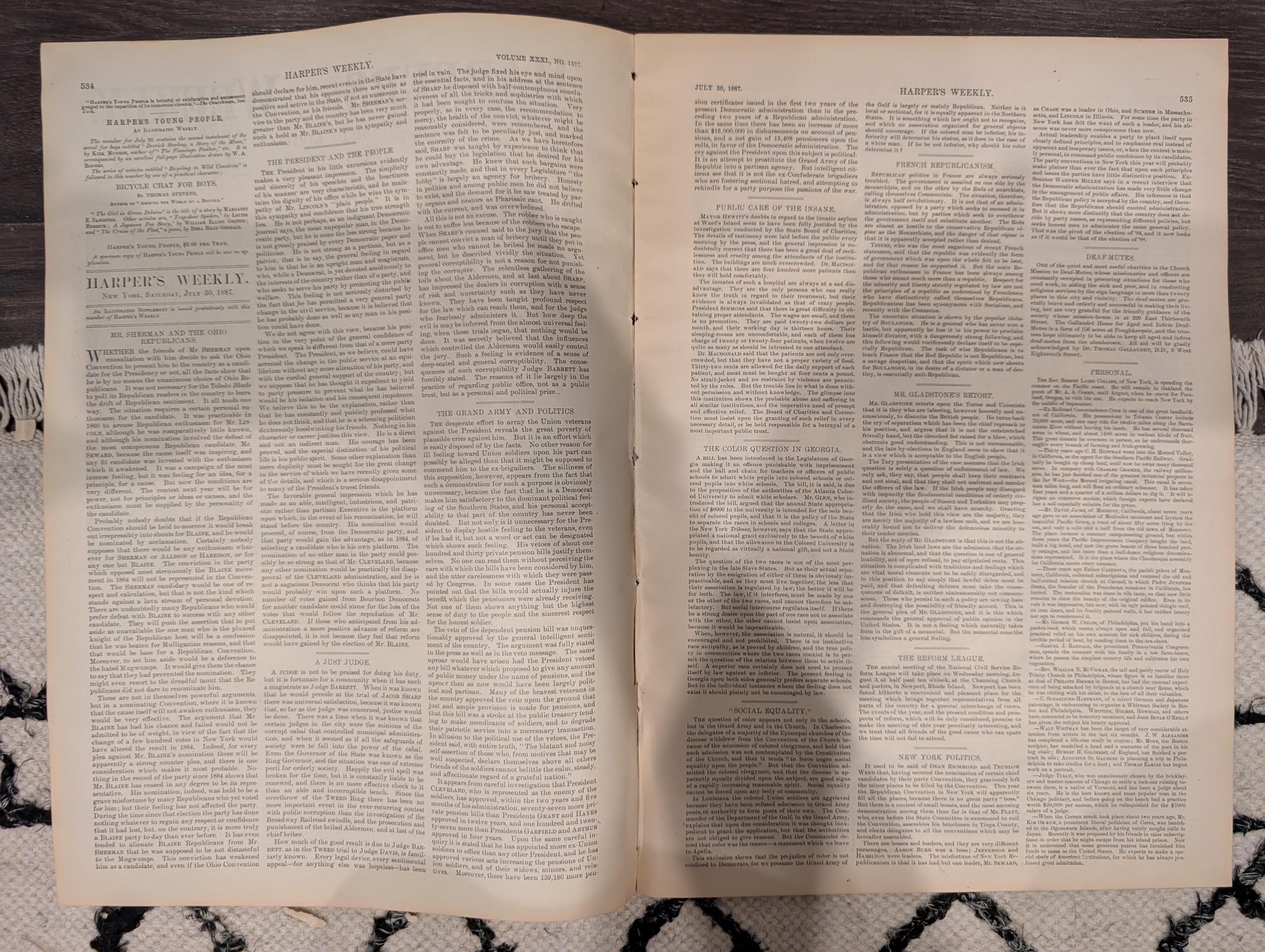 Harper’s Weekly July 30, 1887 – Mormon Temples in Utah, Marblehead Views, Dakota Harvest + South Pittsburg Supplement – Complete Issue