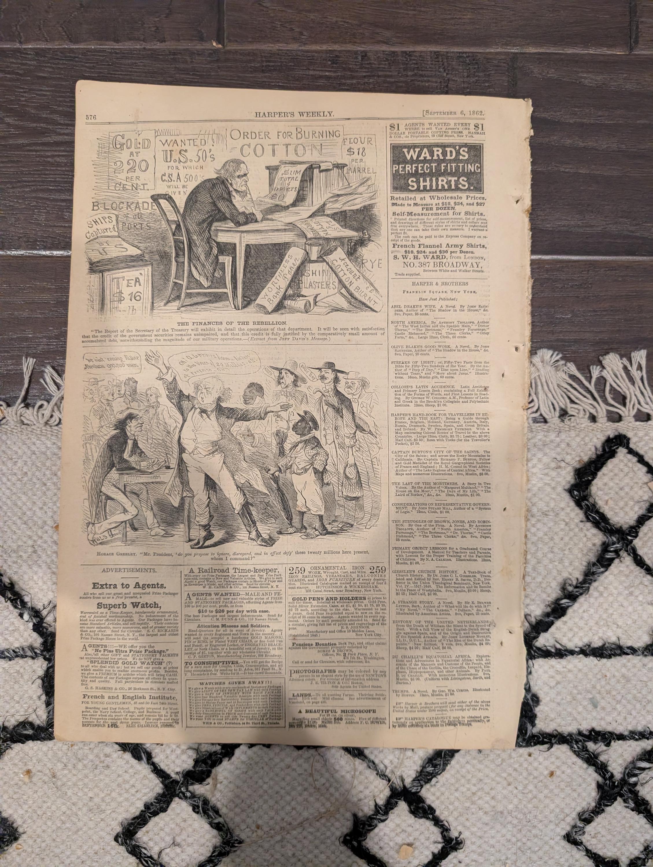 Harper's Weekly September 6 1862 Lincoln Letter to Greeley Winslow Homer Centerfold Civil War Ironclads Baton Rouge