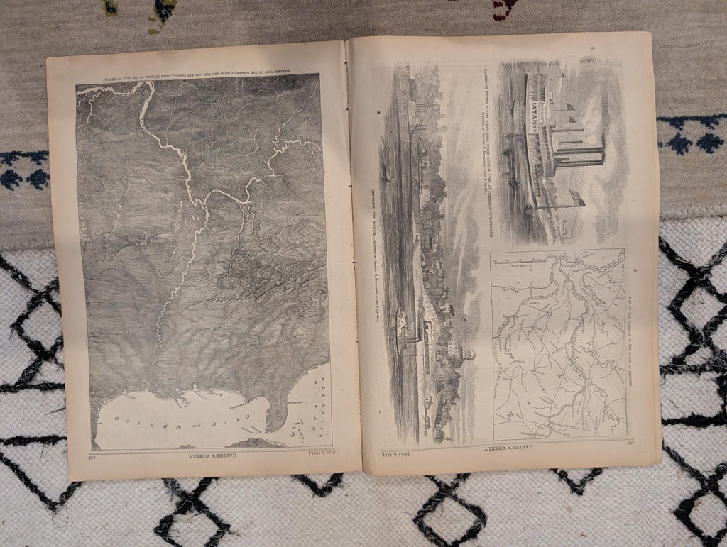 1861 Harper's Ferry Evacuation Harper's Weekly July 06 Mississippi River Map