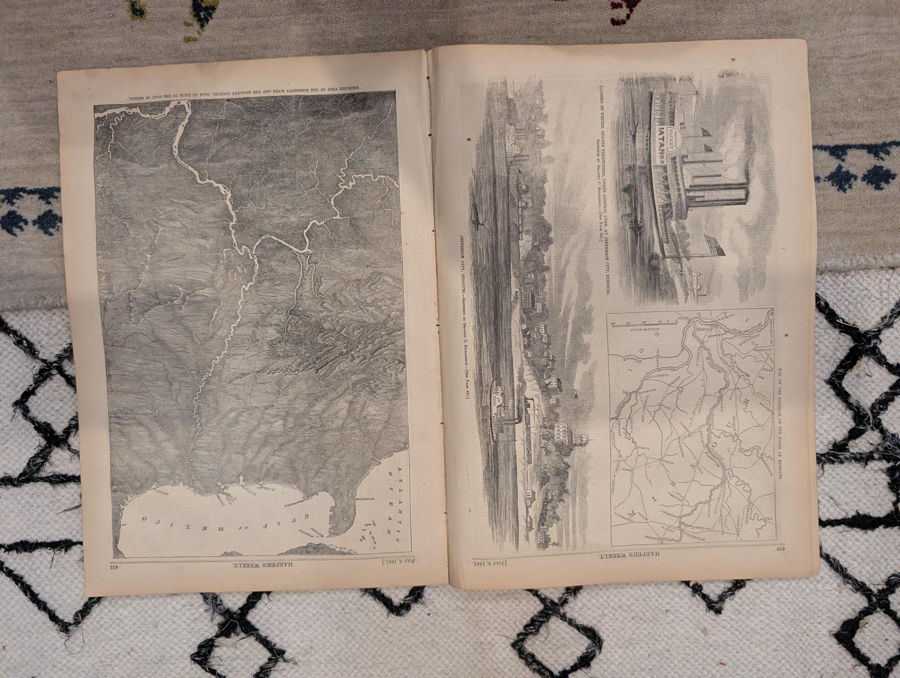 1861 Harper's Ferry Evacuation Harper's Weekly July 06 Mississippi River Map
