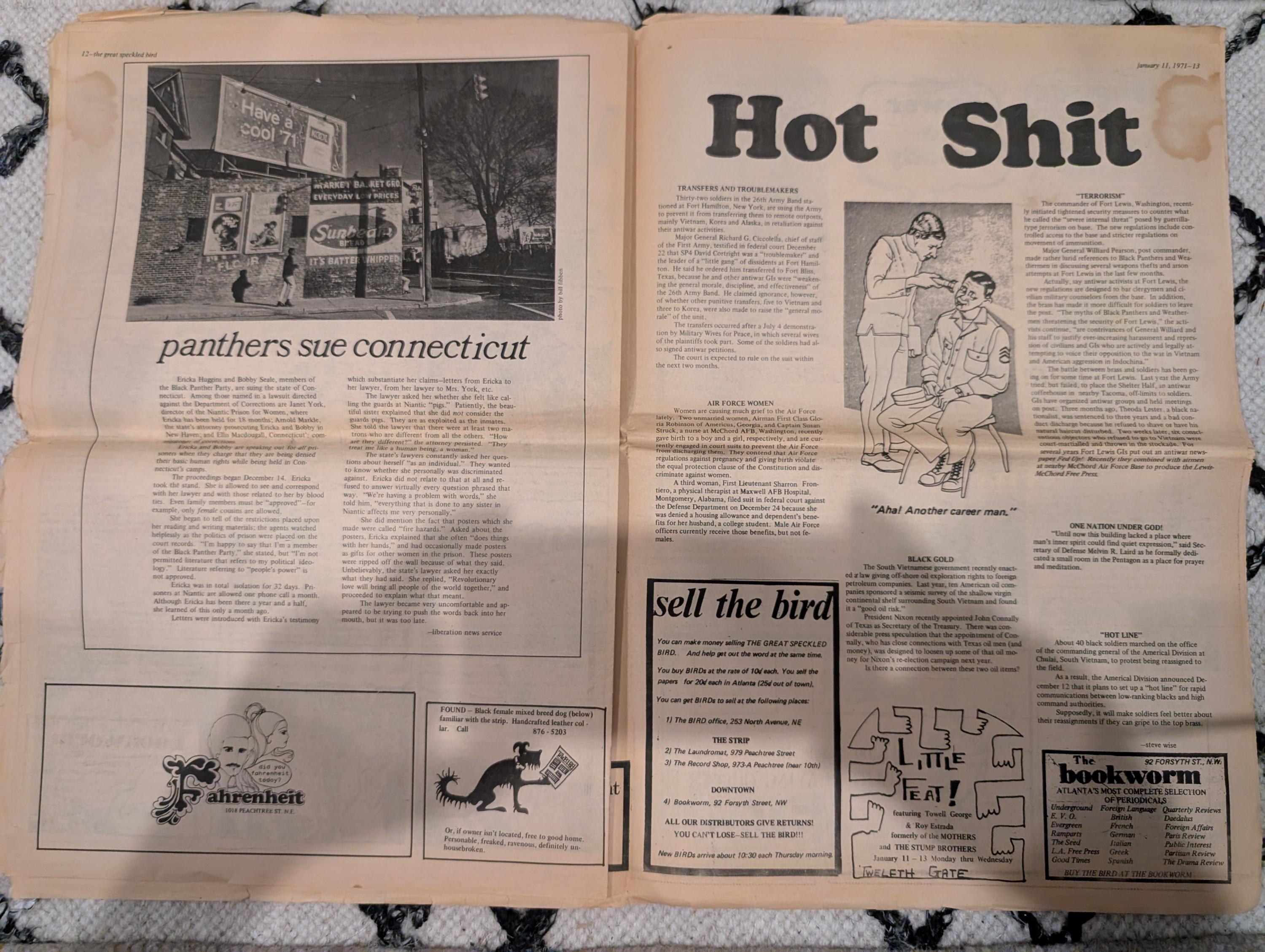 The Great Speckled Bird | January 11, 1971 | Underground Newspaper | Black Panther Trial, Nixon, CIA & Dope, Hampton Grease Band