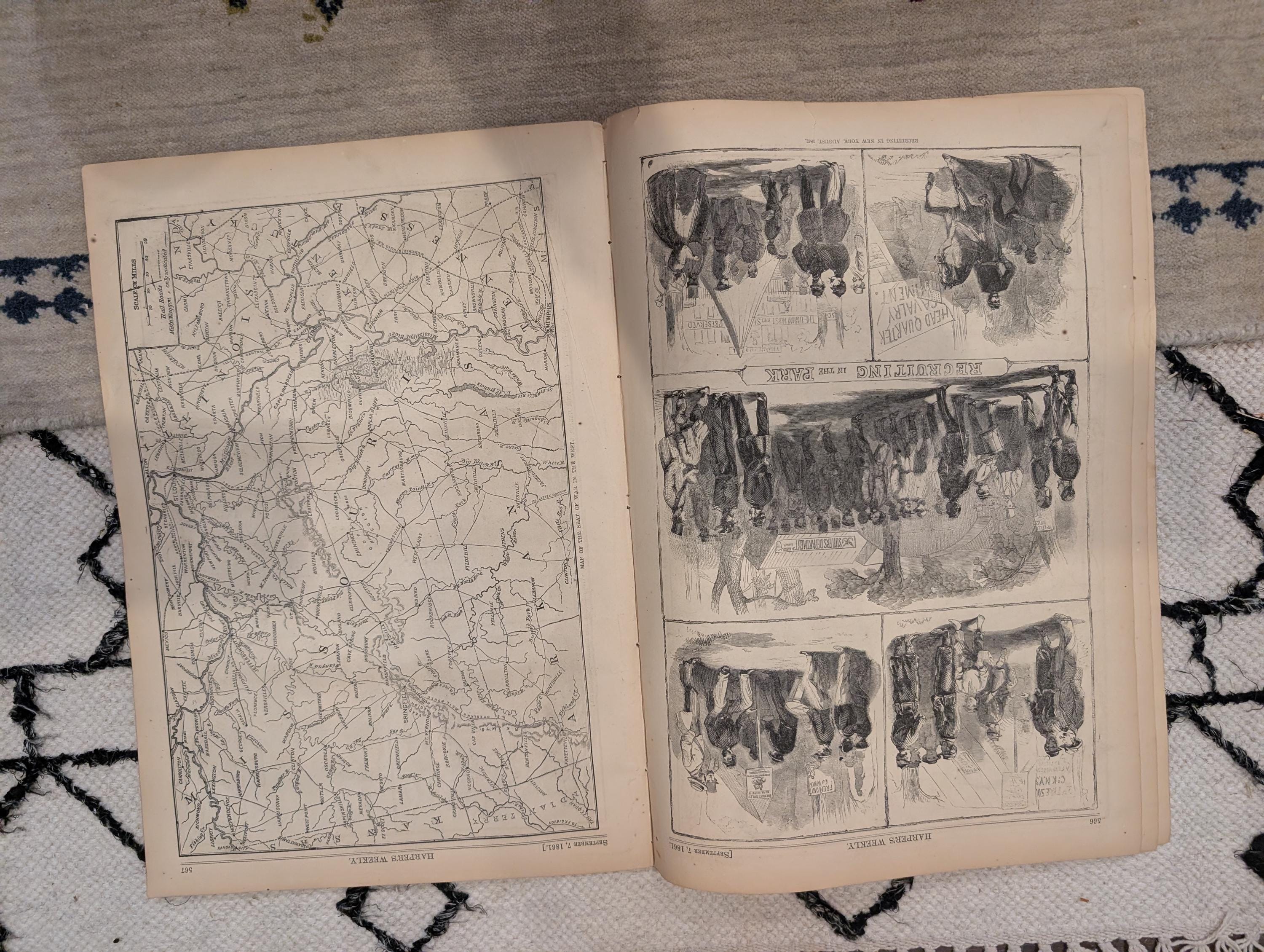 1861 Map of the West Harper's Weekly Sept 07 Fire Zouaves Baltimore Rebel