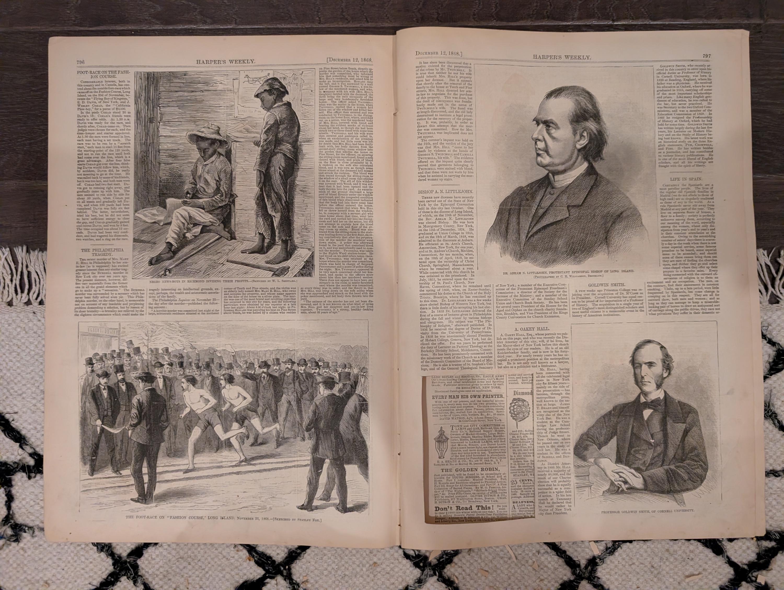 Harper’s Weekly – December 12, 1868 – Whipping Post • Alaska Interior • Newsboys in Richmond • Philadelphia Tragedy • Madrid Execution Scaff