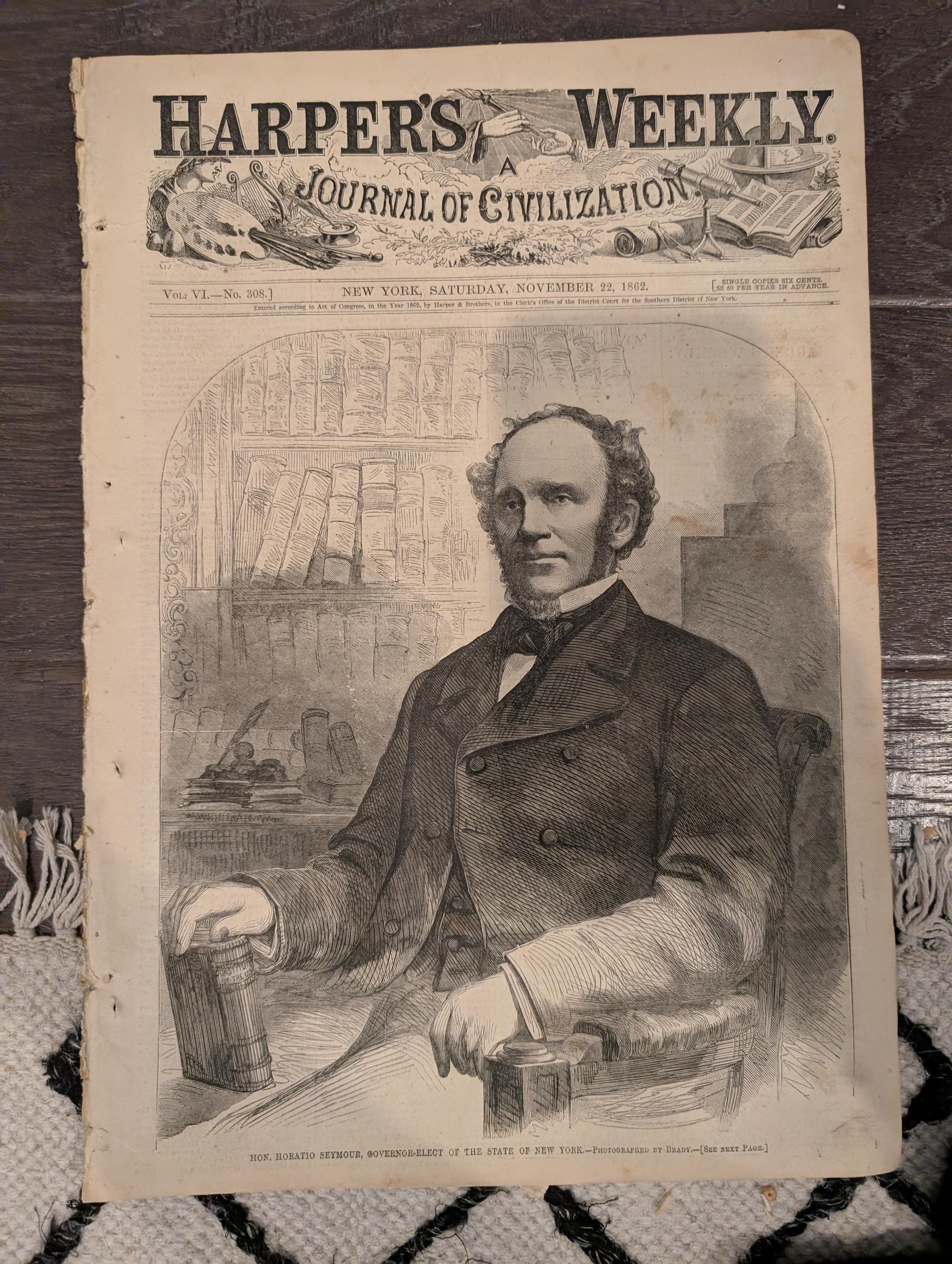 Harper’s Weekly – November 22, 1862 – “Army of the Ohio on the March” • McClellan to Burnside • Horatio Seymour