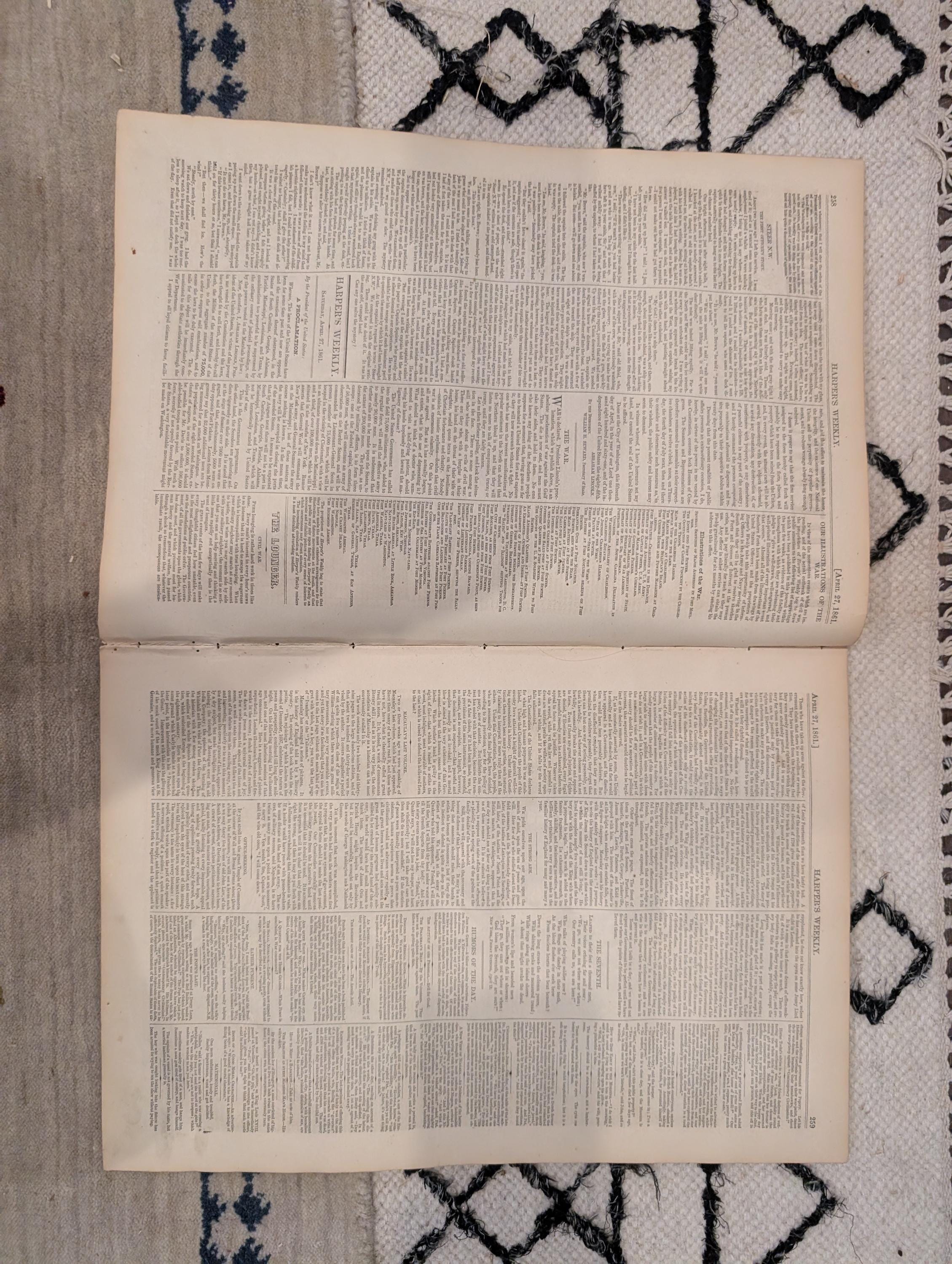 1861 Fort Sumter Bombardment Harper's Weekly April 27 Lincoln Beauregard