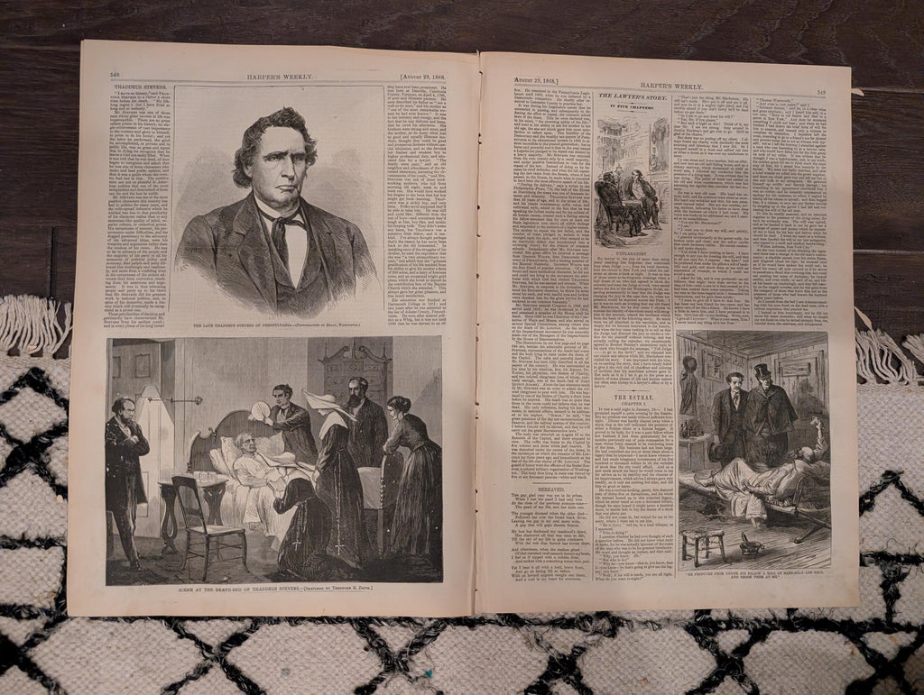 Harper’s Weekly – August 29, 1868 – Thaddeus Stevens Death • Cattle Plague • Methodist Camp Meeting • Shipwreck