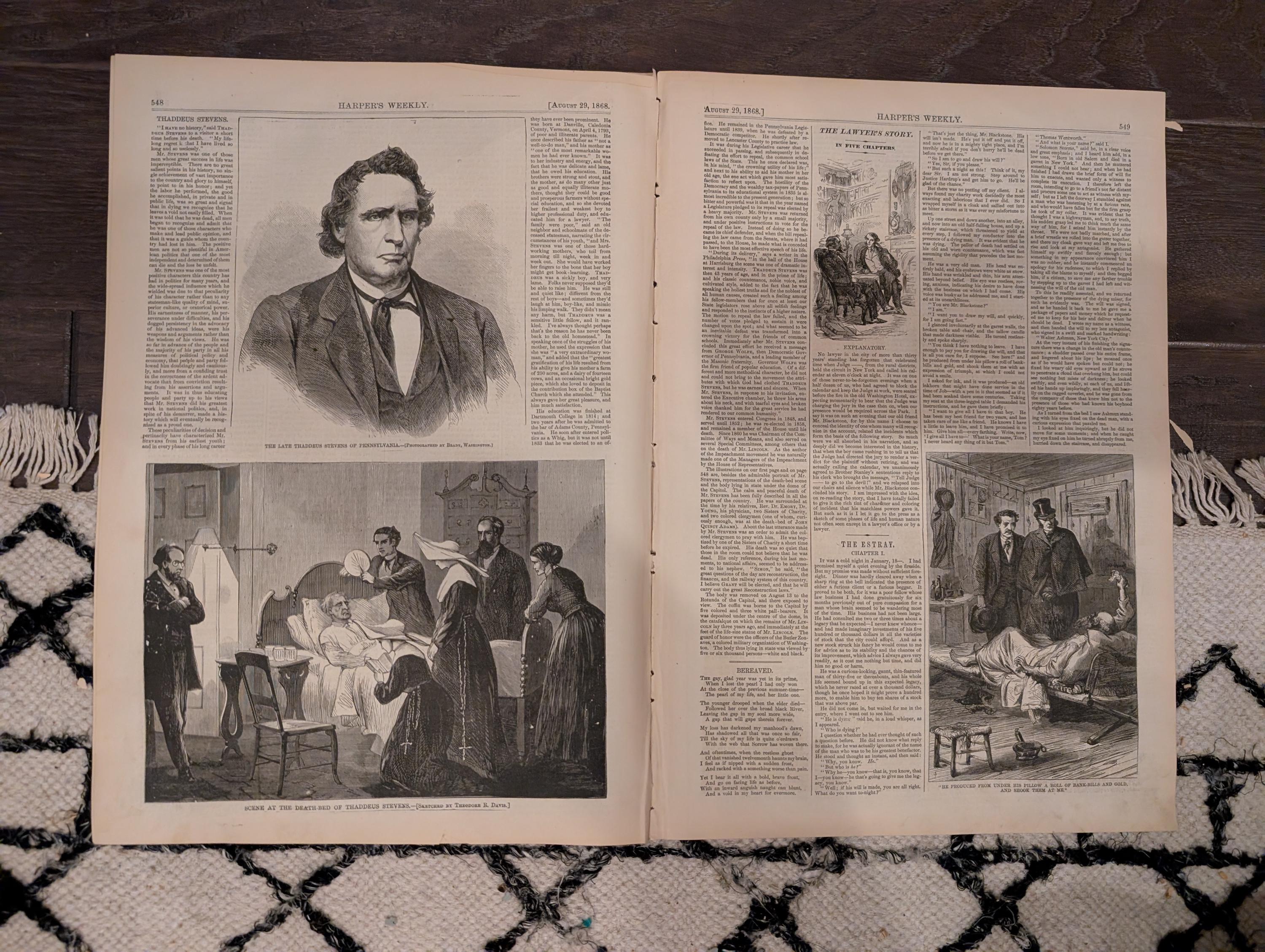 Harper’s Weekly – August 29, 1868 – Thaddeus Stevens Death • Cattle Plague • Methodist Camp Meeting • Shipwreck