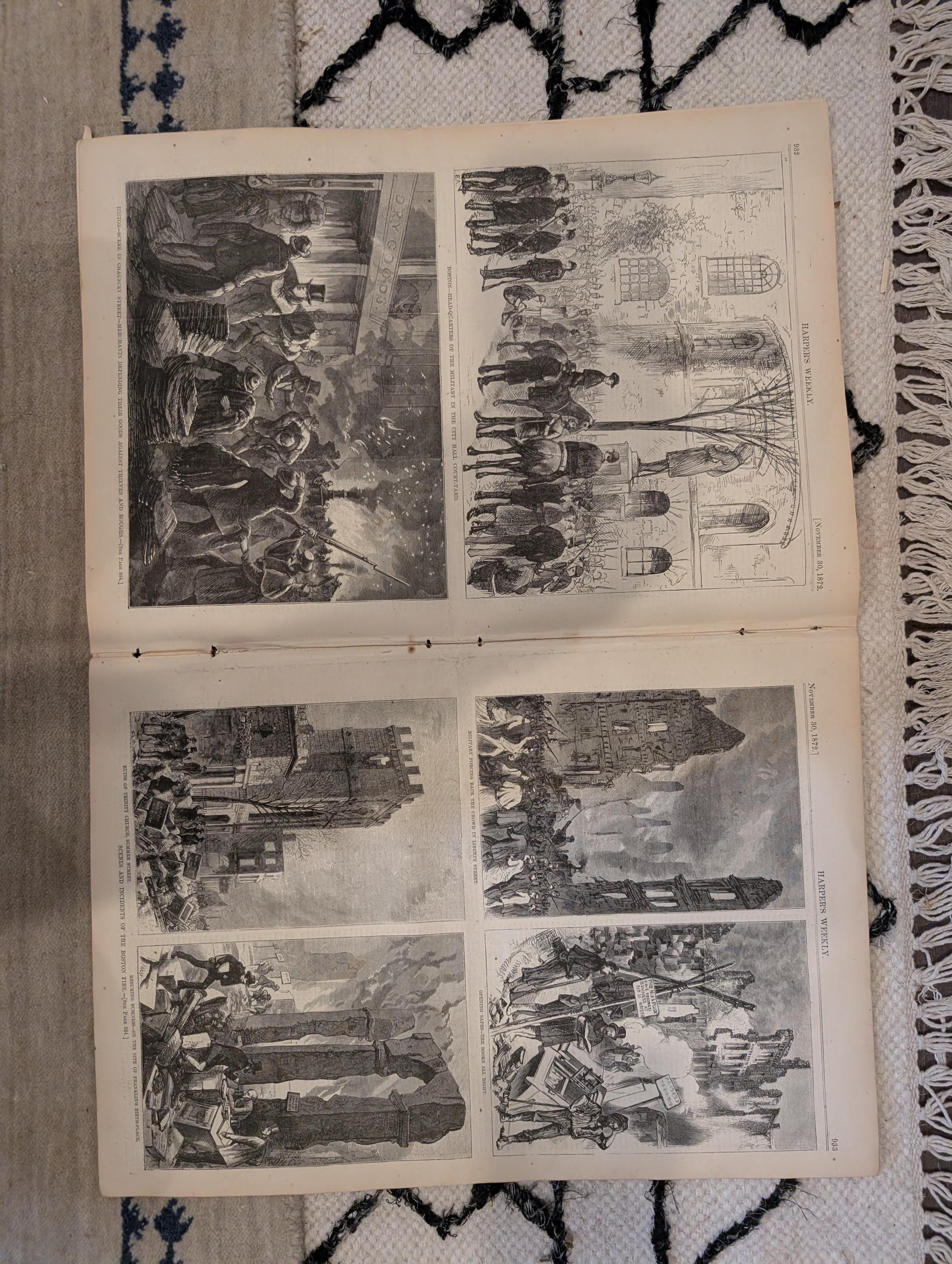 1872 Boston Fire Department Bird's Eye Harper's Weekly Nov 30 Church