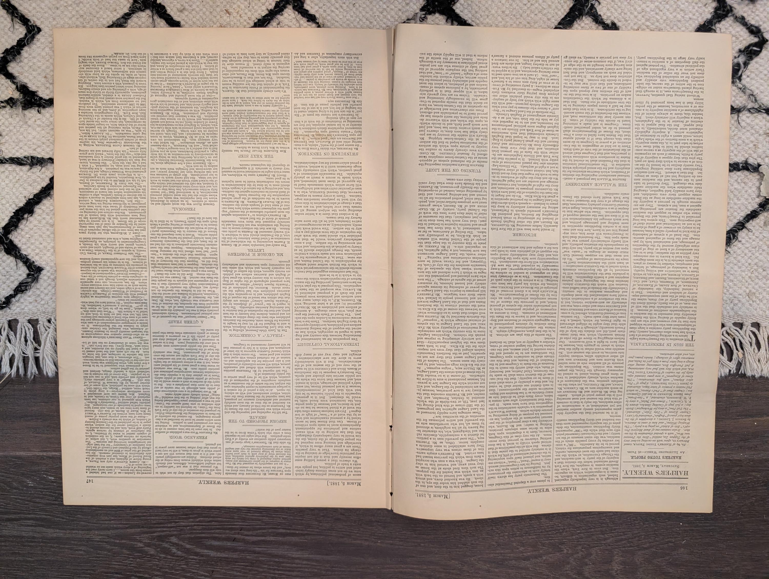 1881 Nast "King Log King Stork," Niagara Winter, Great Thaw Floods, Winchester Cathedral — Mar 5