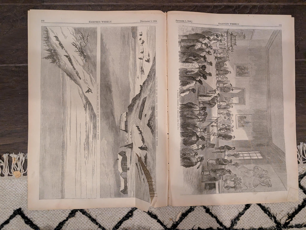 Harper’s Weekly – September 5, 1868 – Nast Cartoon • Customs House Scenes • “The Pet Calf” • Velocipedes • Alaska Sketches