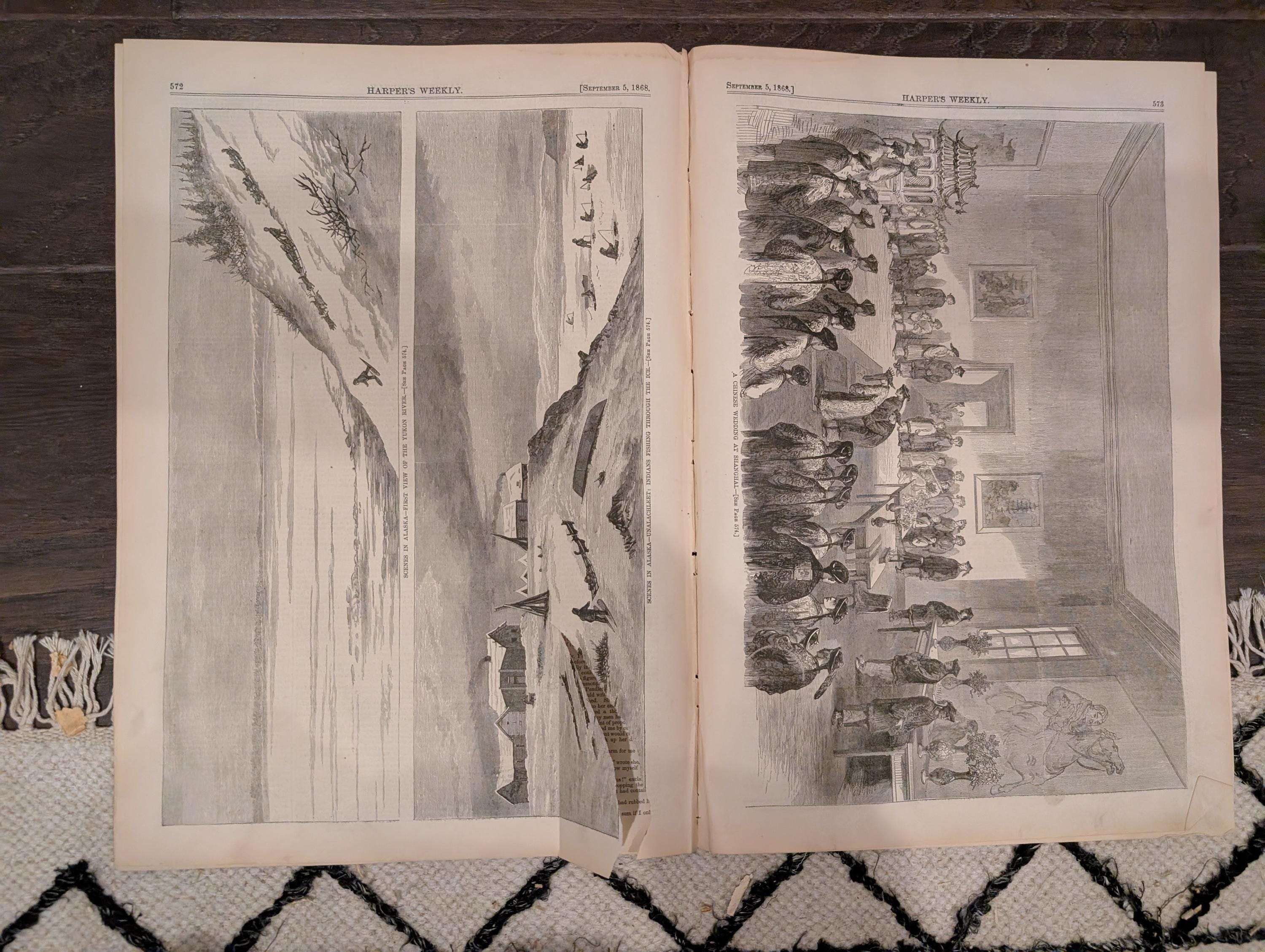 Harper’s Weekly – September 5, 1868 – Nast Cartoon • Customs House Scenes • “The Pet Calf” • Velocipedes • Alaska Sketches
