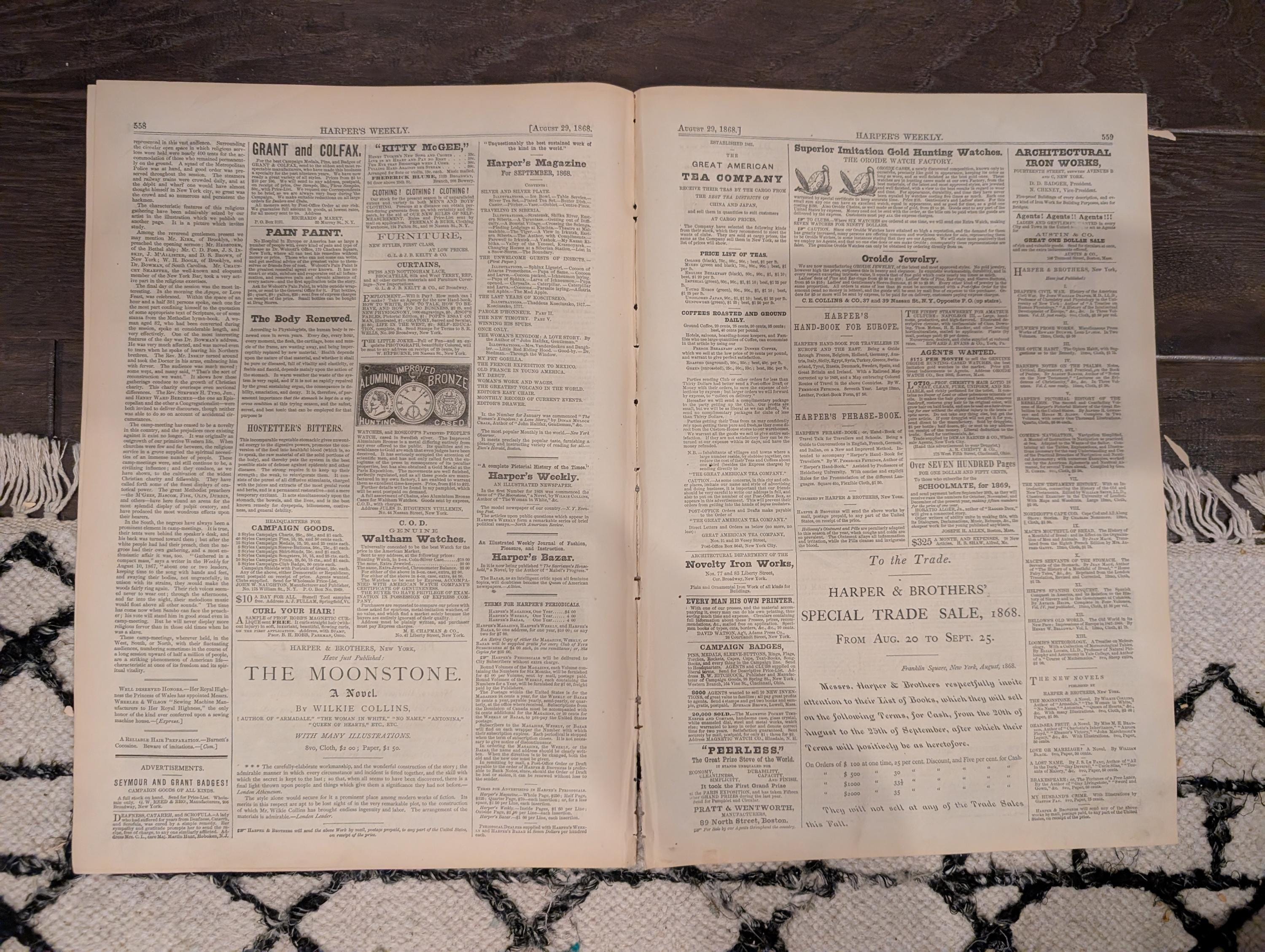 Harper’s Weekly – August 29, 1868 – Thaddeus Stevens Death • Cattle Plague • Methodist Camp Meeting • Shipwreck