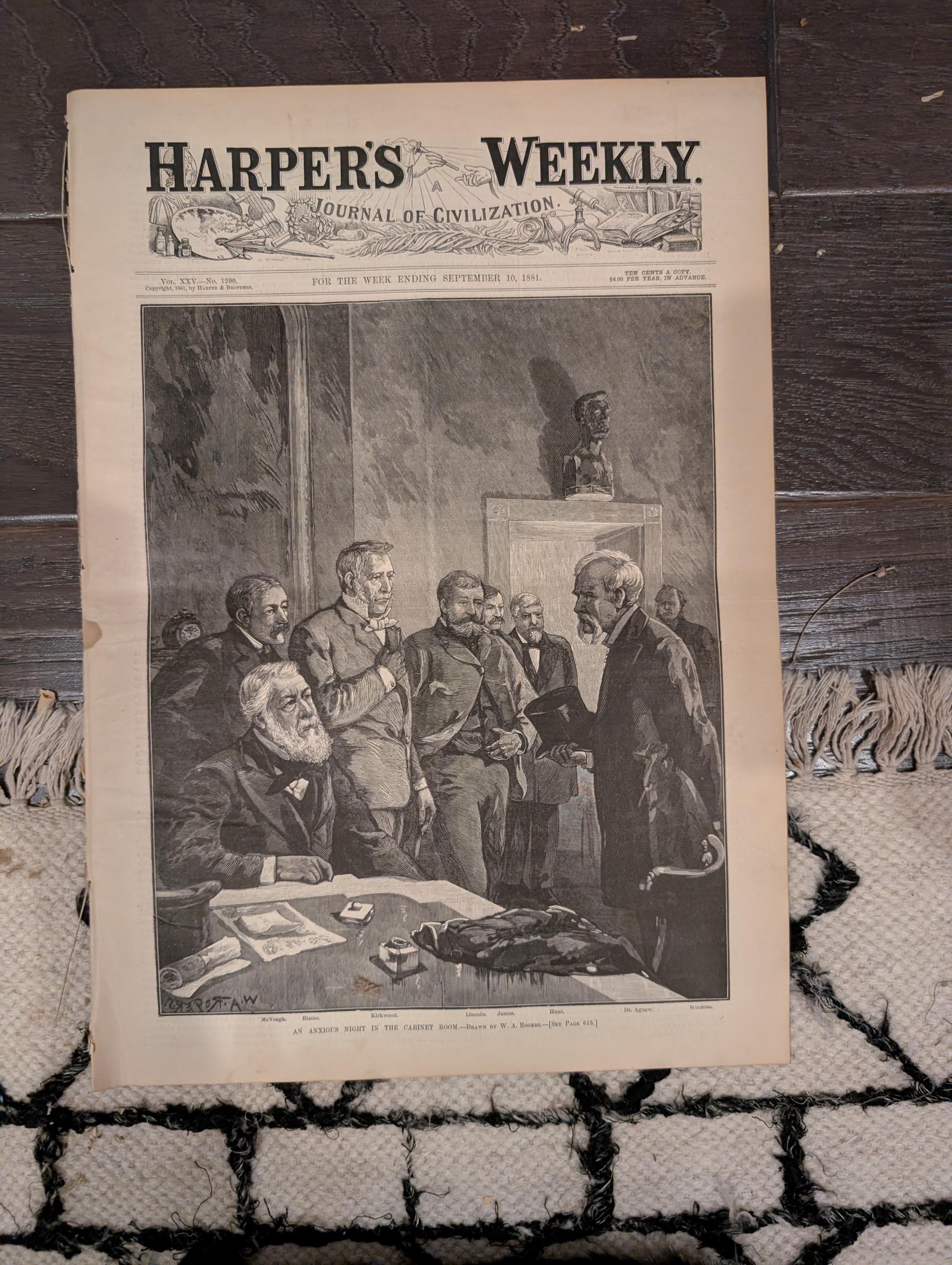 1881 NYSE Stock Exchange, Garfield Cabinet Vigil, Nast, Five Points Children — Sep 10