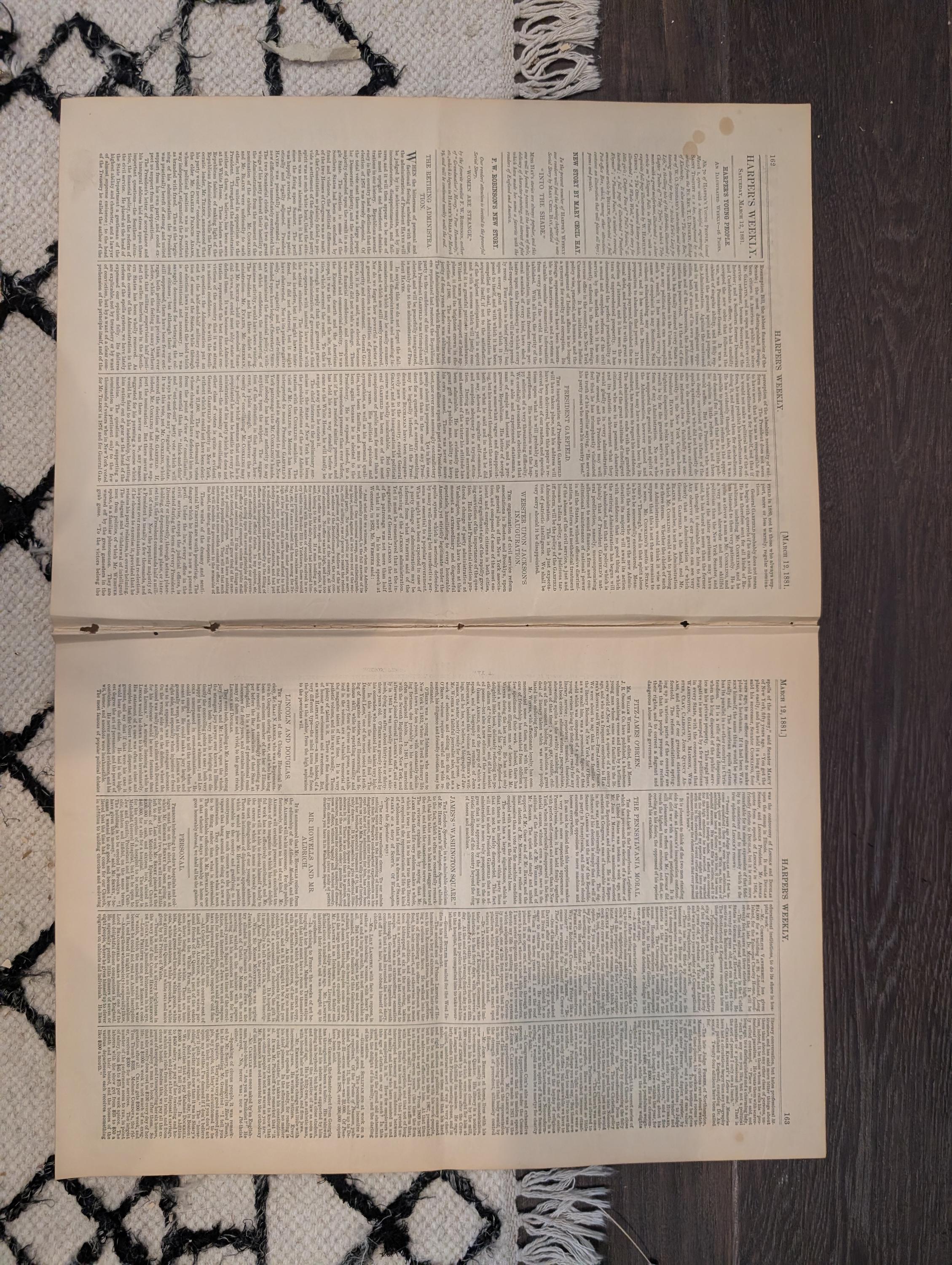 1881 Garfield Inauguration, Hayes Farewell, Nast Citizen Soldier, Vet College — Mar 12