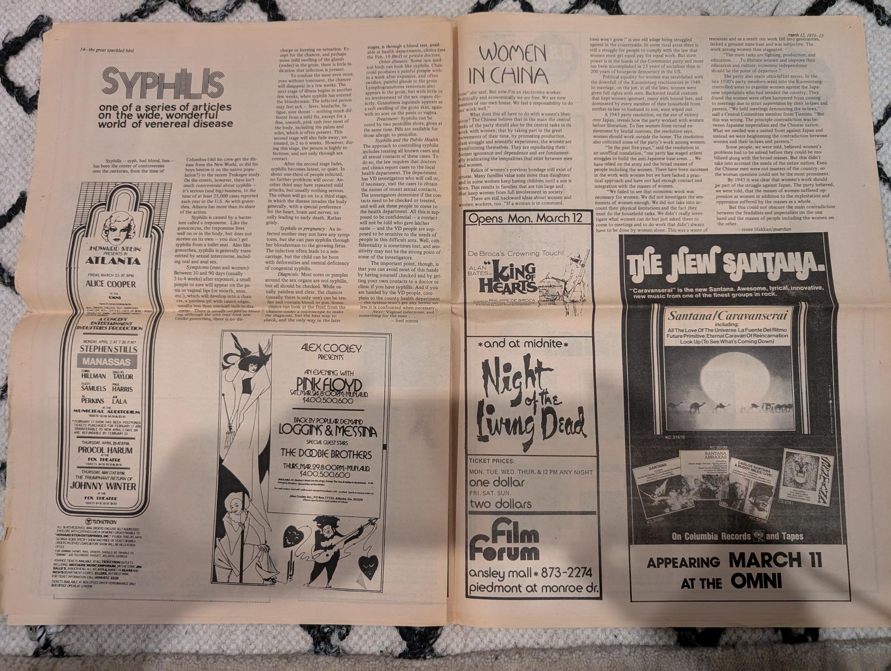 Vintage Underground Newspaper – The Great Speckled Bird – March 12, 1973 – International Women’s Day, UFW, Labor & Protest History