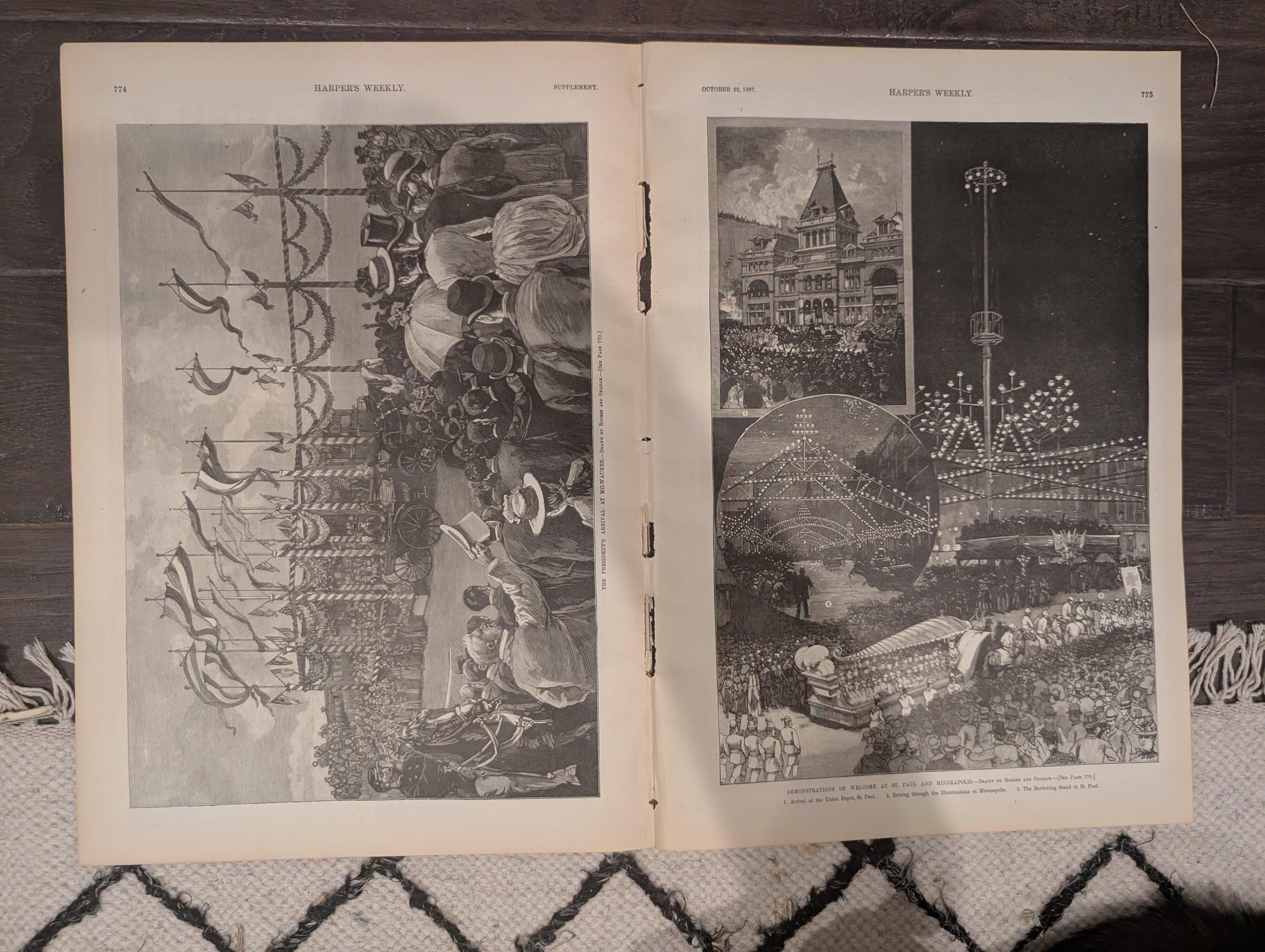 Harper’s Weekly October 22, 1887 – Lincoln Statue, Cycling, Presidential Tour, Yacht Club Cup