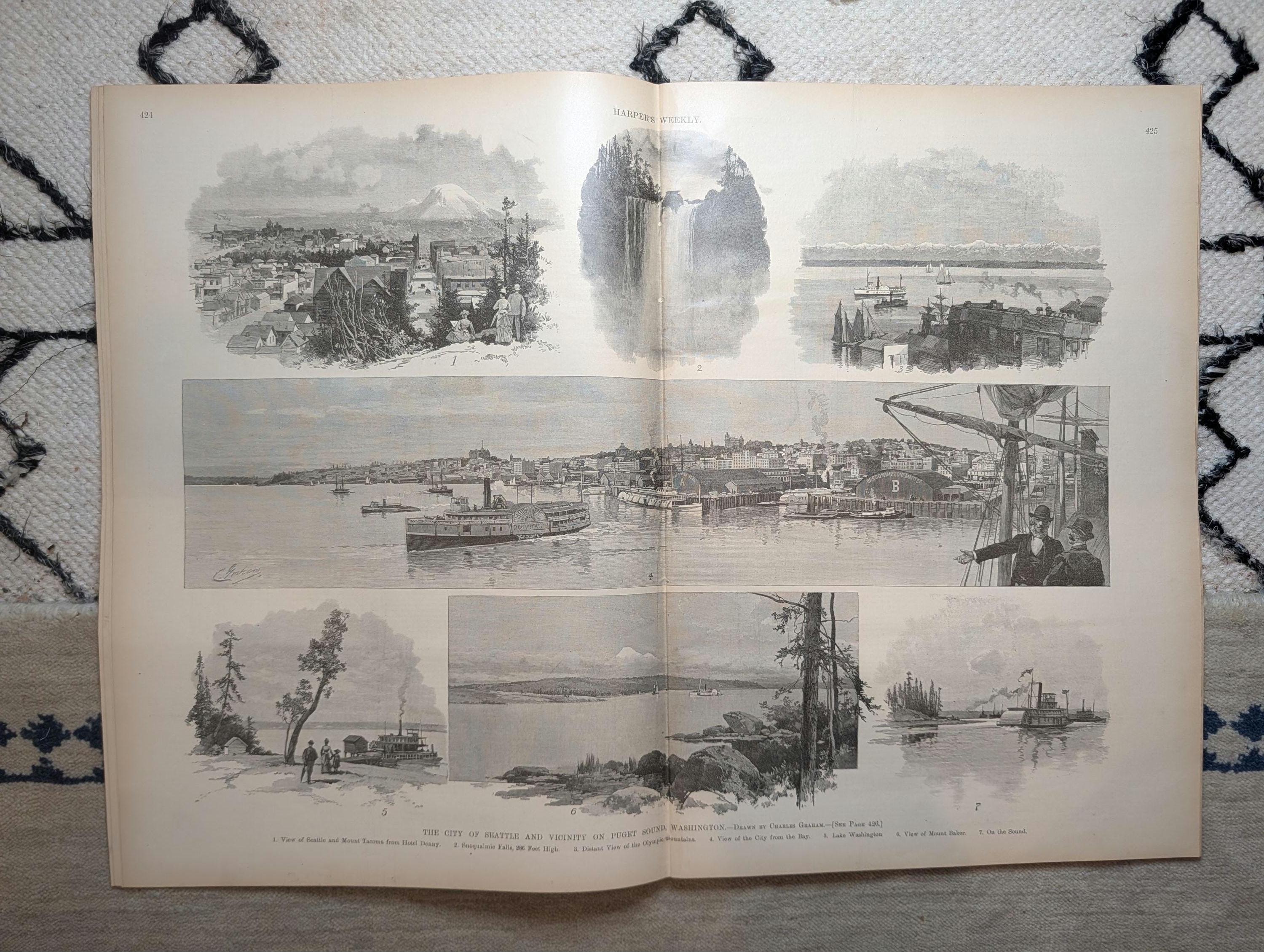 1891 Seattle & Puget Sound Seven-Scene Centerfold, Washington State — Jun 6