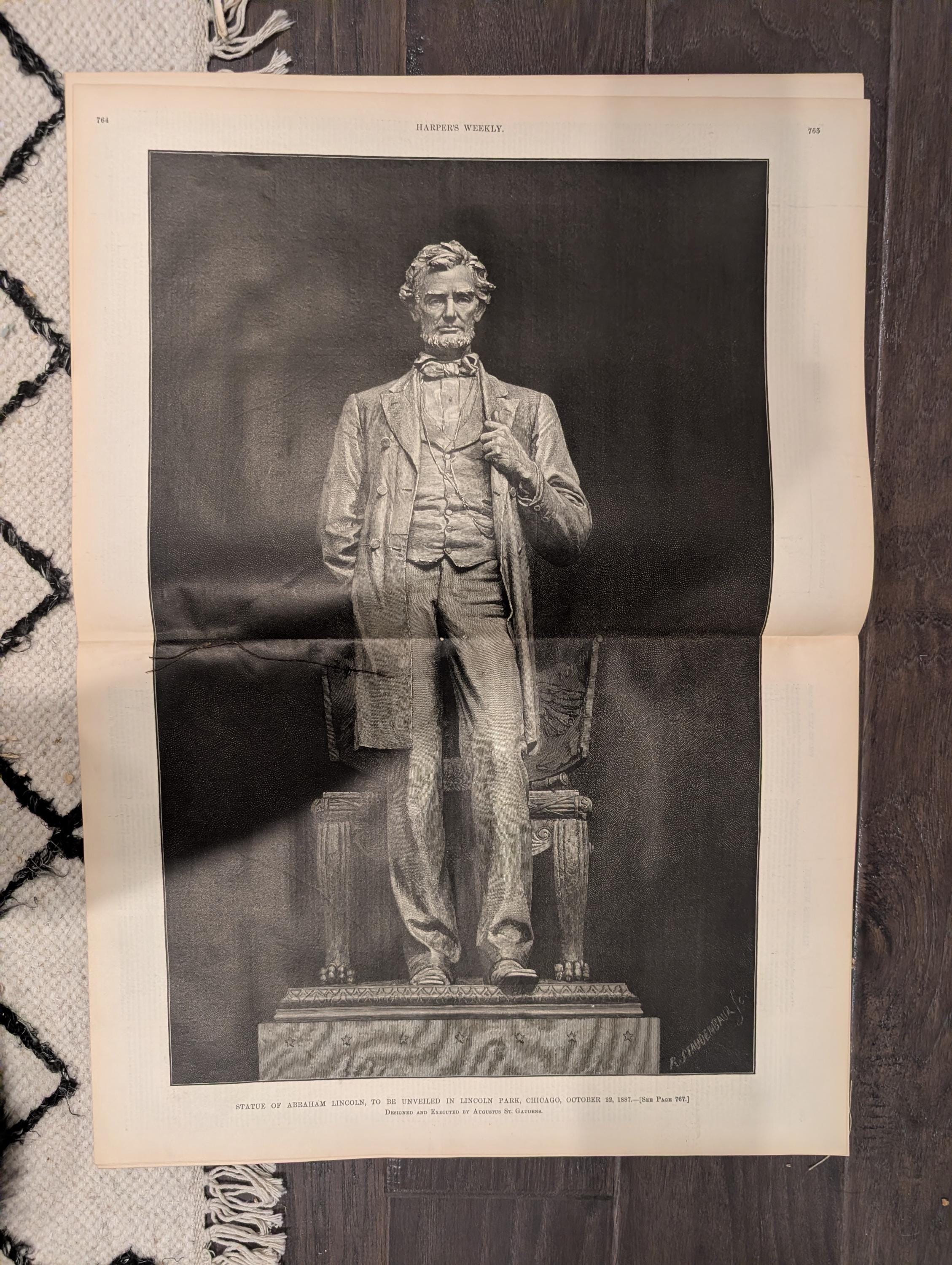 Harper’s Weekly October 22, 1887 – Lincoln Statue, Cycling, Presidential Tour, Yacht Club Cup