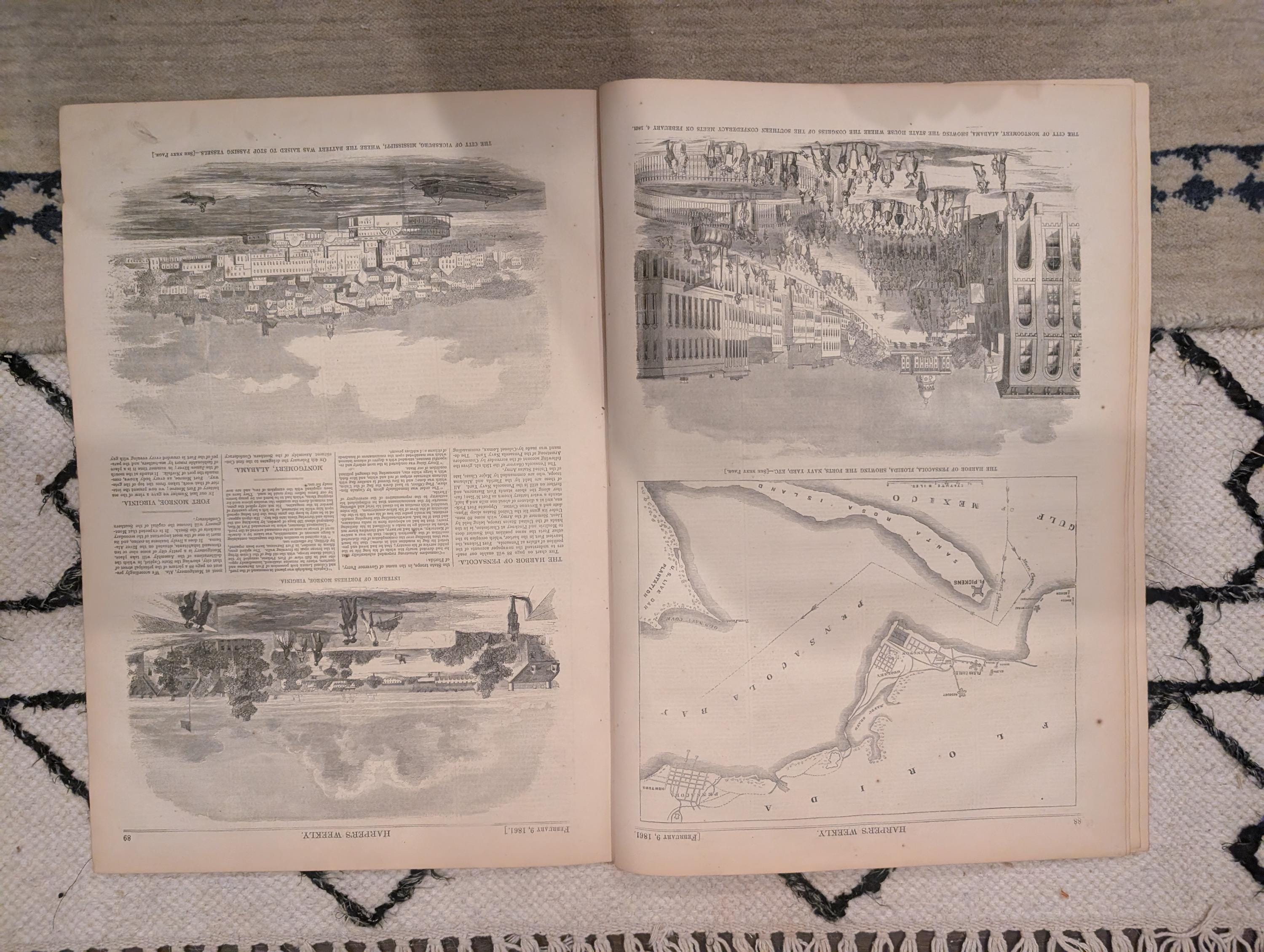 1861 Alabama Delegation Secession Harper's Weekly Feb 09 Montgomery Map