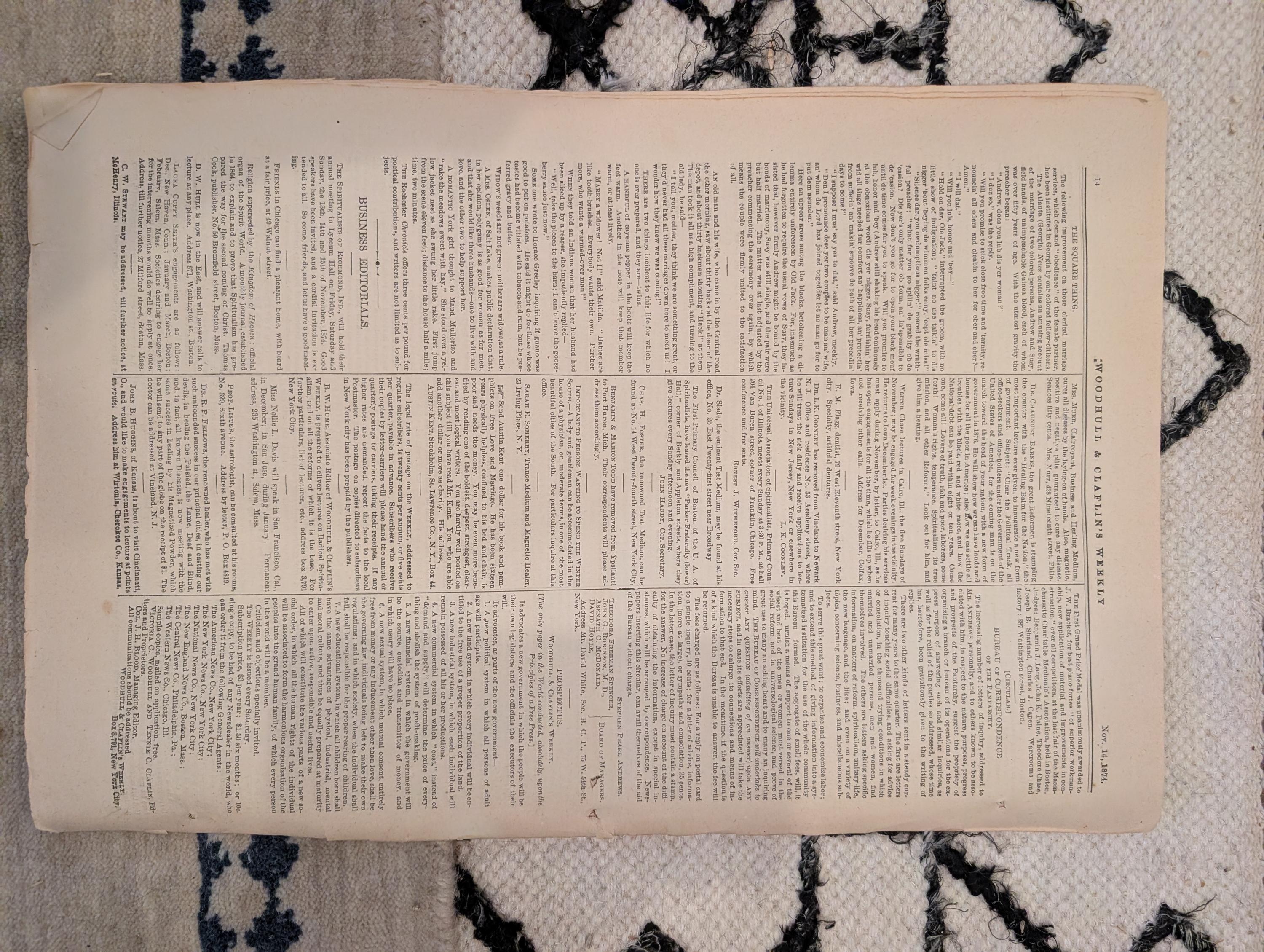 1874 Woodhull & Claflin's Weekly — Victoria Woodhull, St. Paul's, Spirit — Nov 14