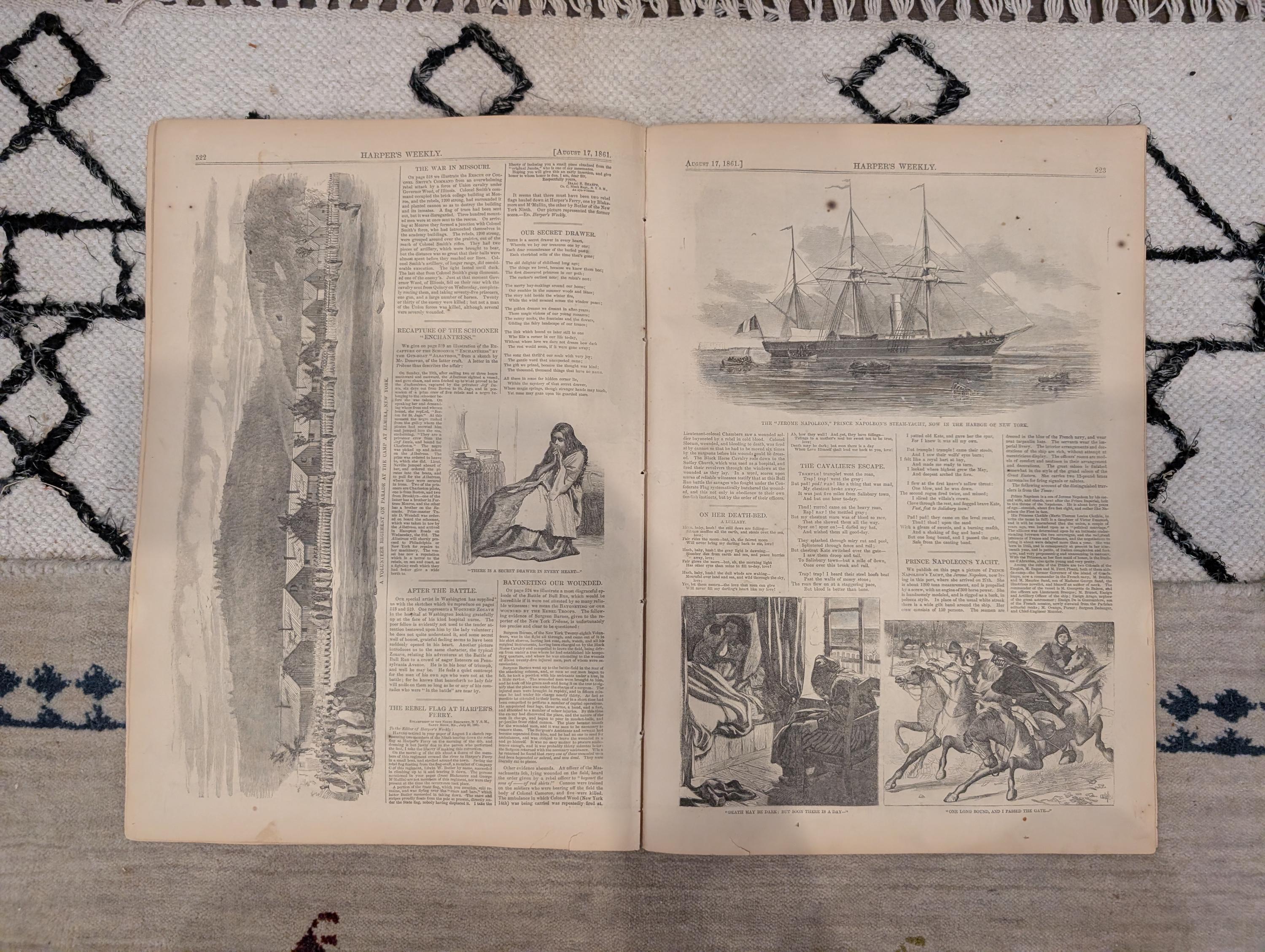 1861 Confederate Uniforms Harper's Weekly August 17 Stampede of Slaves Bull Run