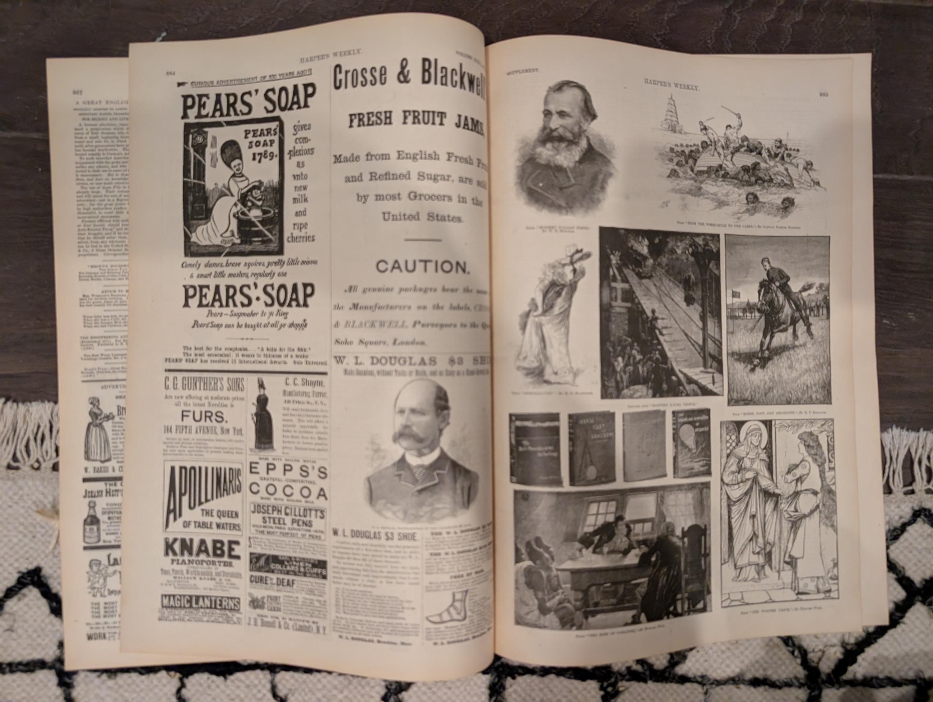 1887 Early Football and Baseball Harper’s Weekly Nov 26 – Remington Football Cover, San Francisco Baseball, Wild Hog Hunt, Naval Battle Scen