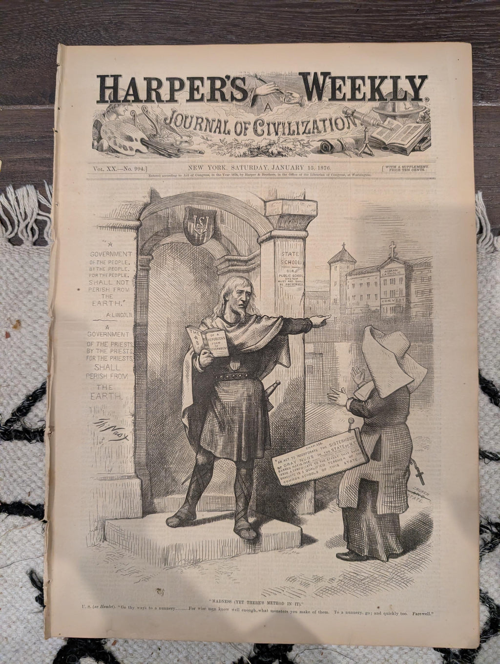 Harper’s Weekly January 15 1876 Thomas Nast Cartoons Lighthouse Visit Inventions Tammany Politics Victorian Newspaper