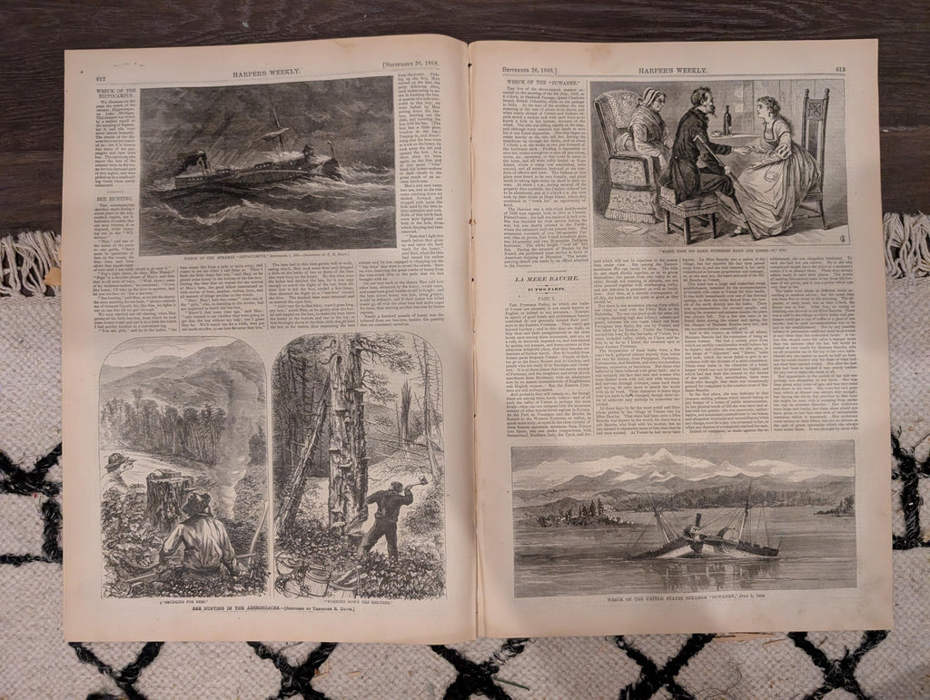 Harper’s Weekly – September 26, 1868 – Bee Hunting in the Adirondacks • Nast Cartoon • South American Earthquakes • Shipwrecks • Reconstruct