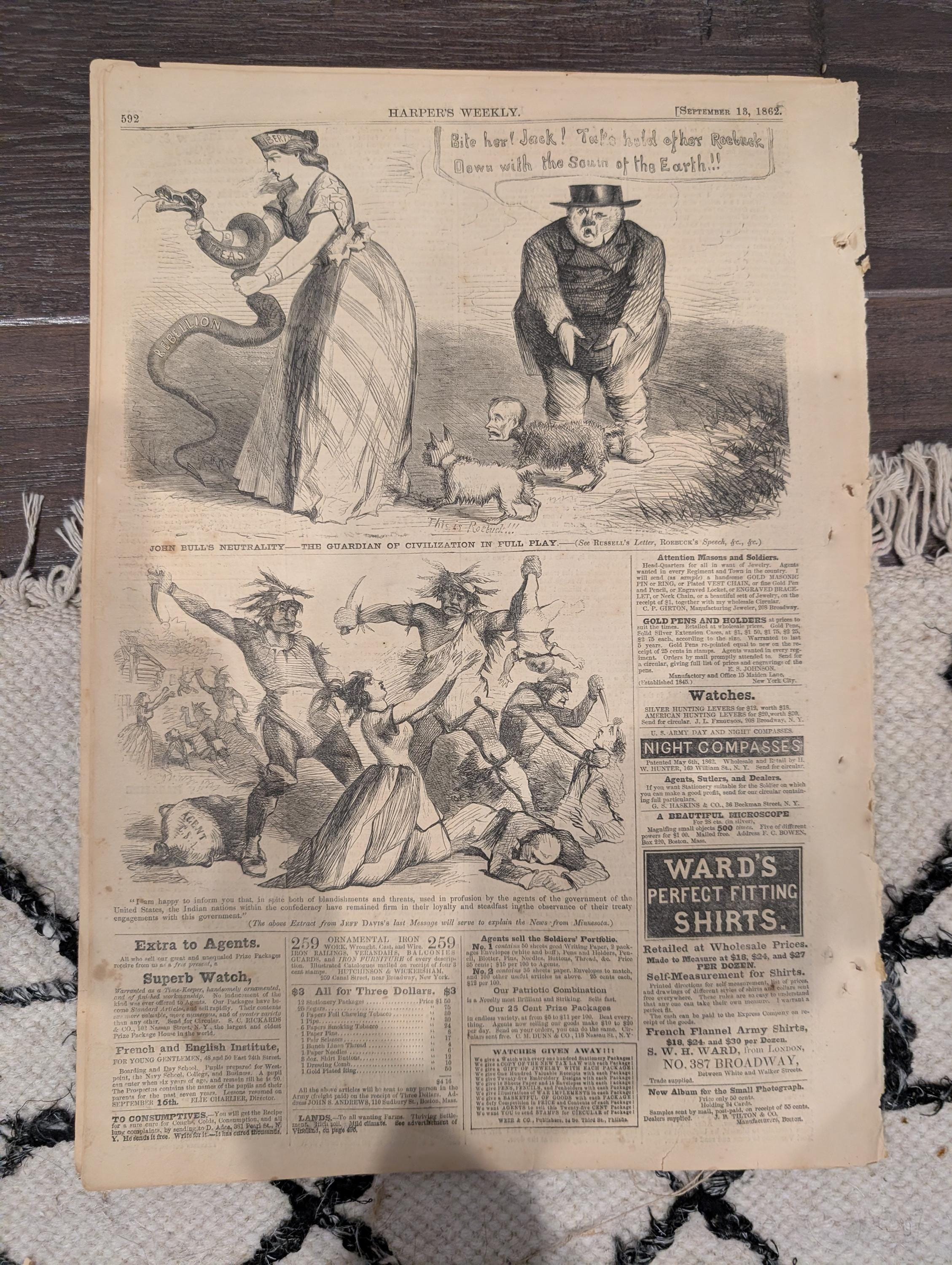 Harper’s Weekly September 13 1862 – Major-General Pope, Bull Run Content, Ironclad Navy Centerfold, Maps – Civil War Newspaper