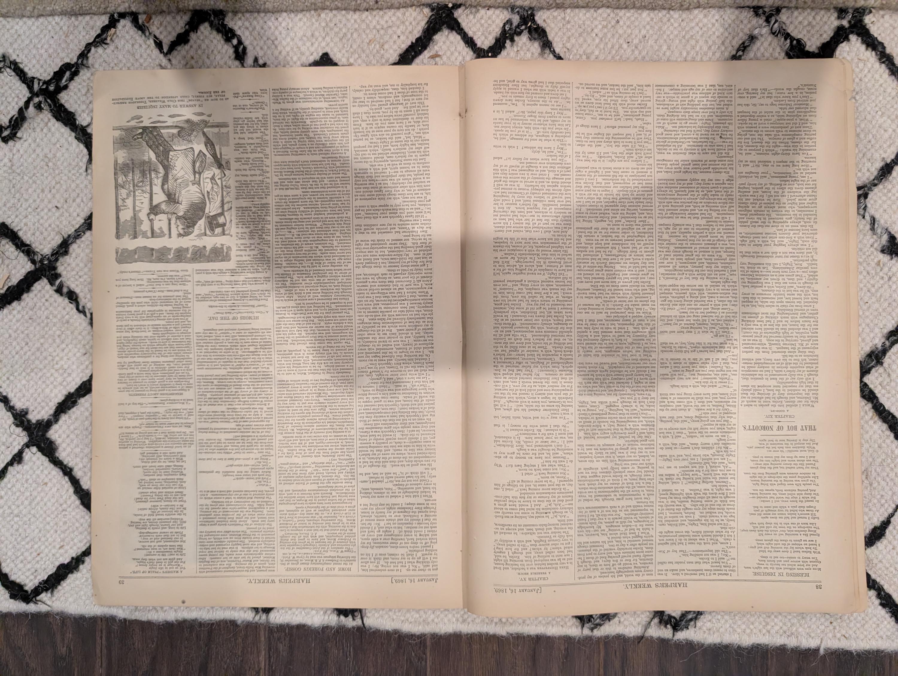 Harper’s Weekly, January 16, 1869 | Winslow Homer “Winter at Sea” | Ice Boats on the Hudson | Custer’s Scouts | Antique Newspaper
