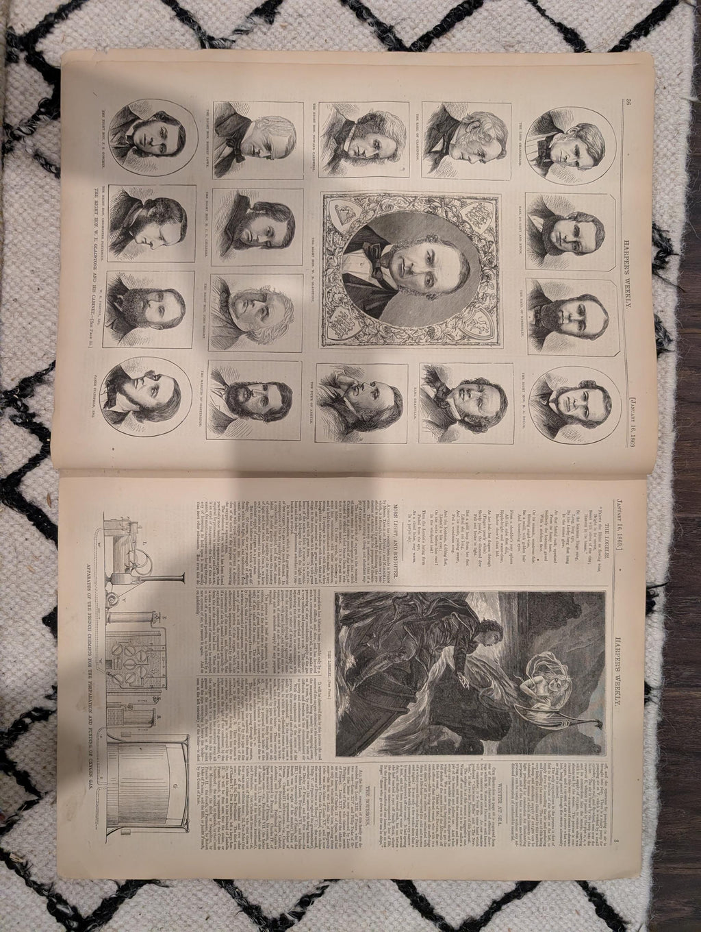 Harper’s Weekly, January 16, 1869 | Winslow Homer “Winter at Sea” | Ice Boats on the Hudson | Custer’s Scouts | Antique Newspaper