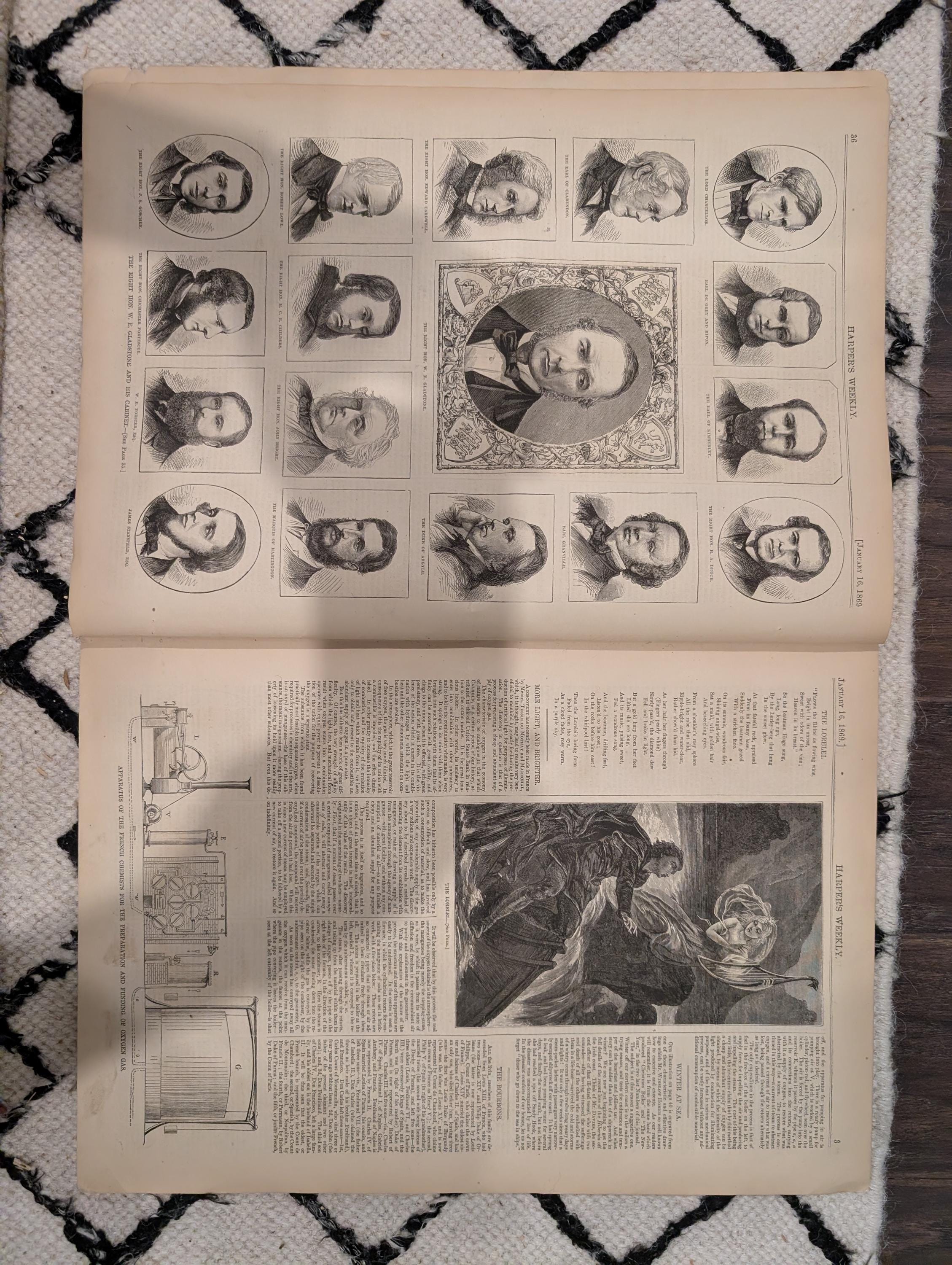 Harper’s Weekly, January 16, 1869 | Winslow Homer “Winter at Sea” | Ice Boats on the Hudson | Custer’s Scouts | Antique Newspaper