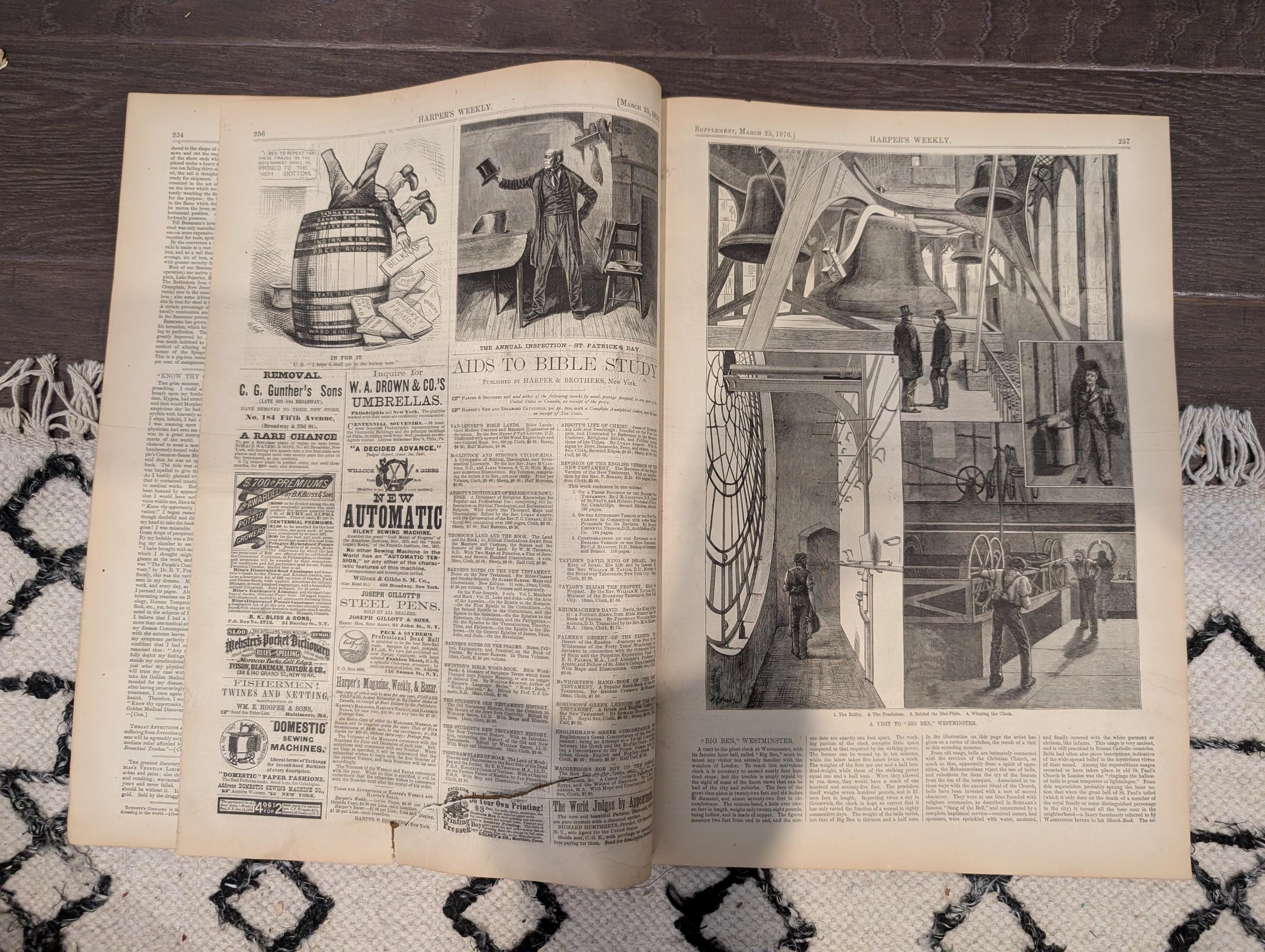 Harper’s Weekly Mar 25 1876 – Thomas Nast, Academy of Music, Bessemer Steel, Big Ben, Supplement Included