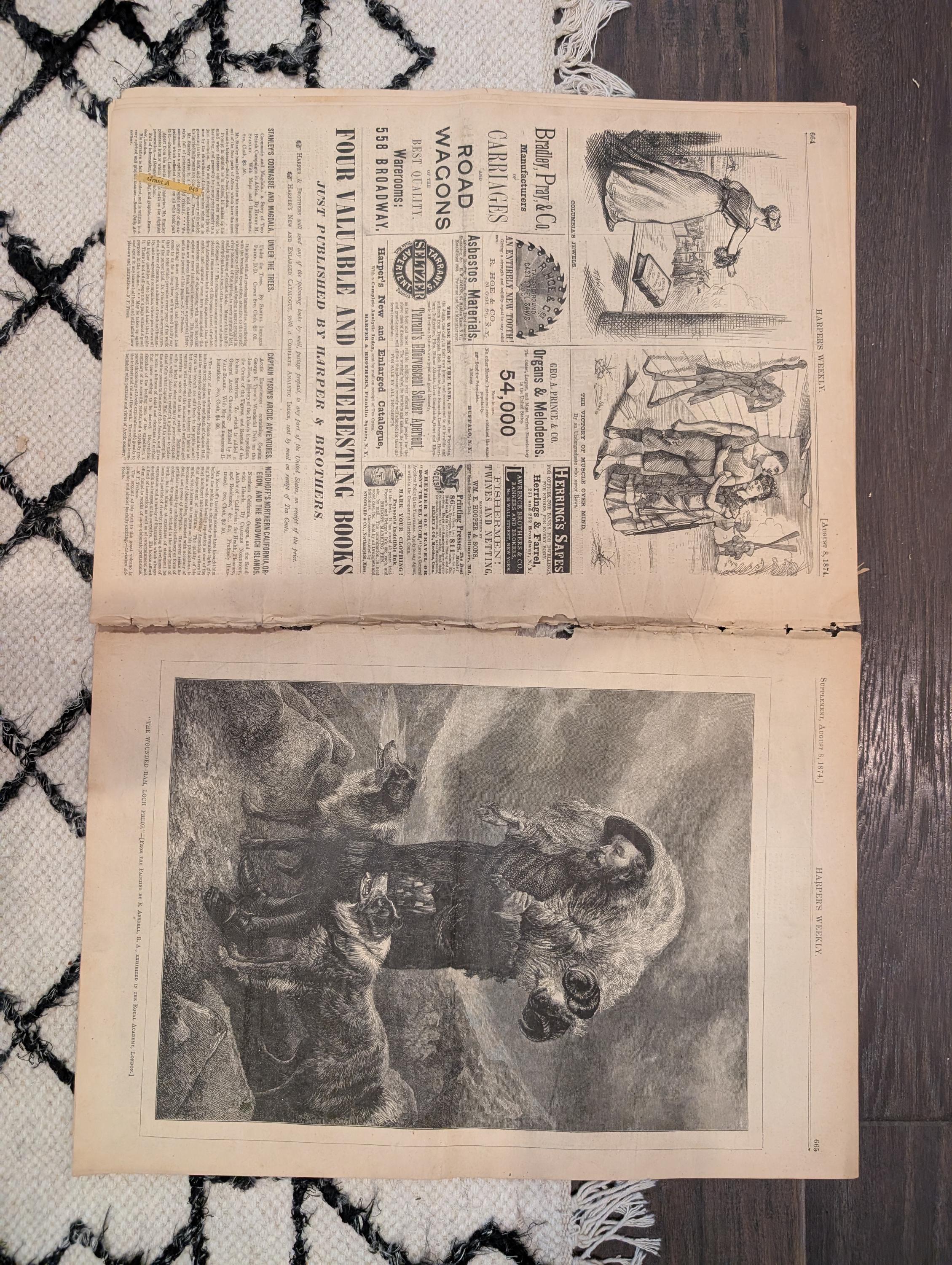 1874 Arctic Bear Hunt, NJ Veterans Reunion, Nast, Harper's Weekly — Aug 8