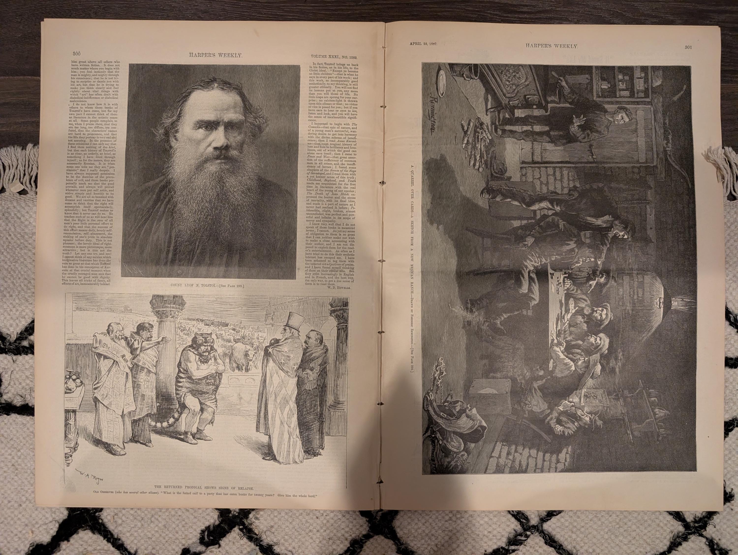 Harper’s Weekly April 23 1887 – Prairie Letter-Box, Denver Centerfold, Remington, Whitman, St. Augustine Fire