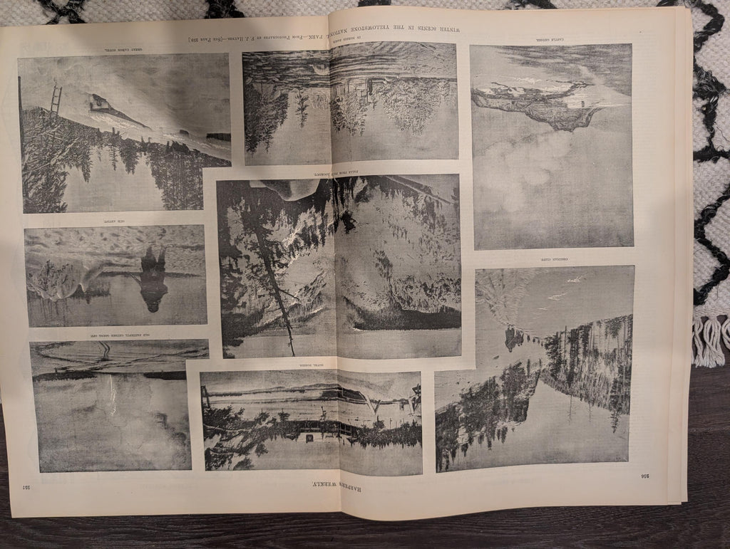 Harper’s Weekly – April 9, 1887 – Yellowstone in Winter, Elk Encounter, Old Faithful, Wild West Satire + NC “New South” Supplement